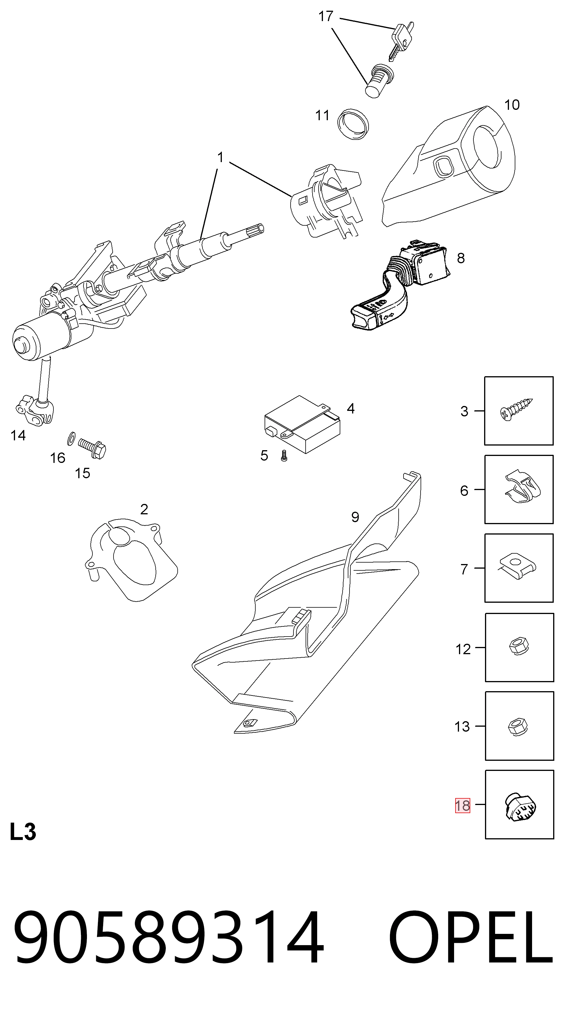 90589314 Opel Kostka stacyjki zapłonowej