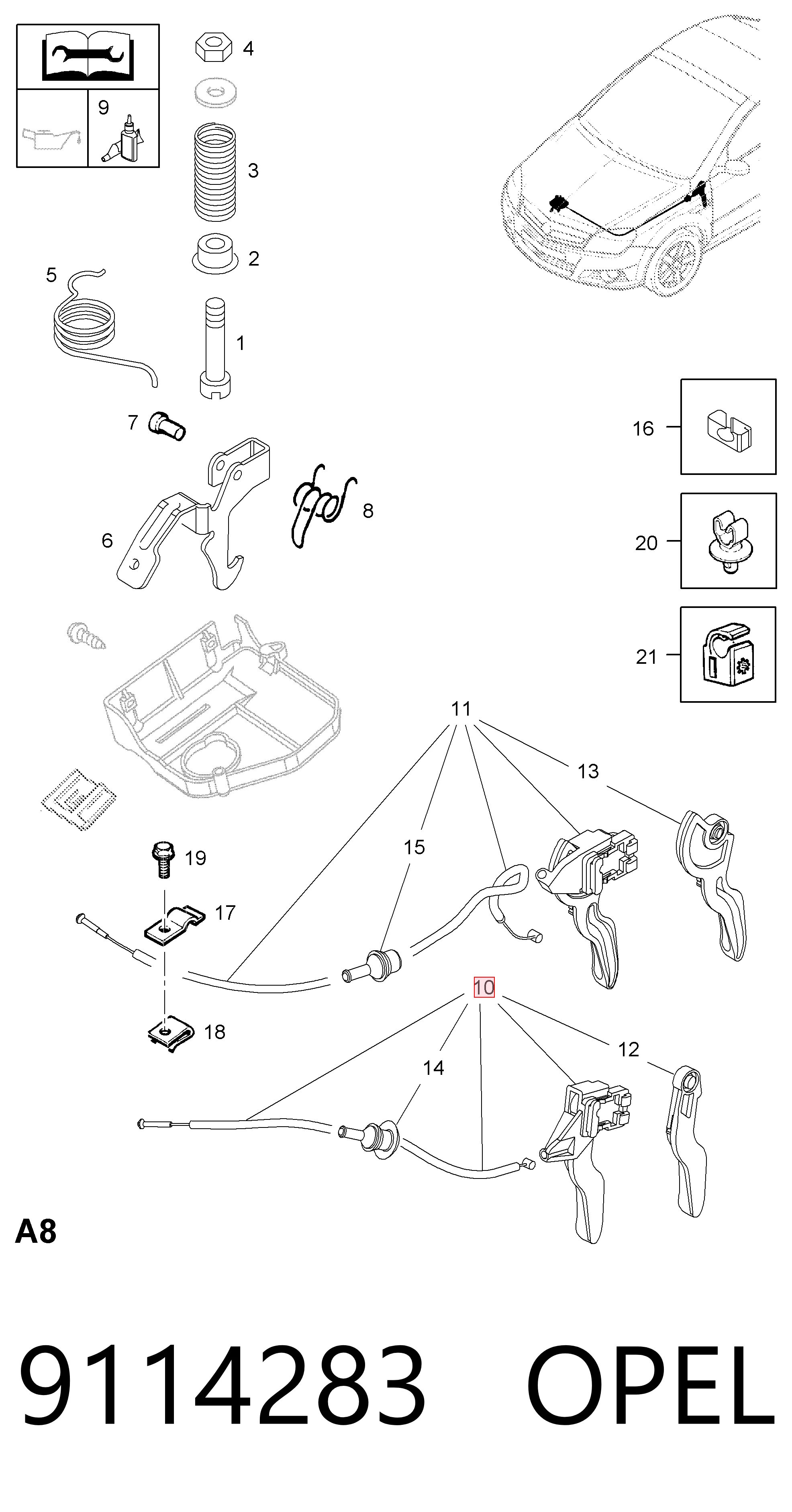 Linka otwierania maski do Opel Corsa F08, F68