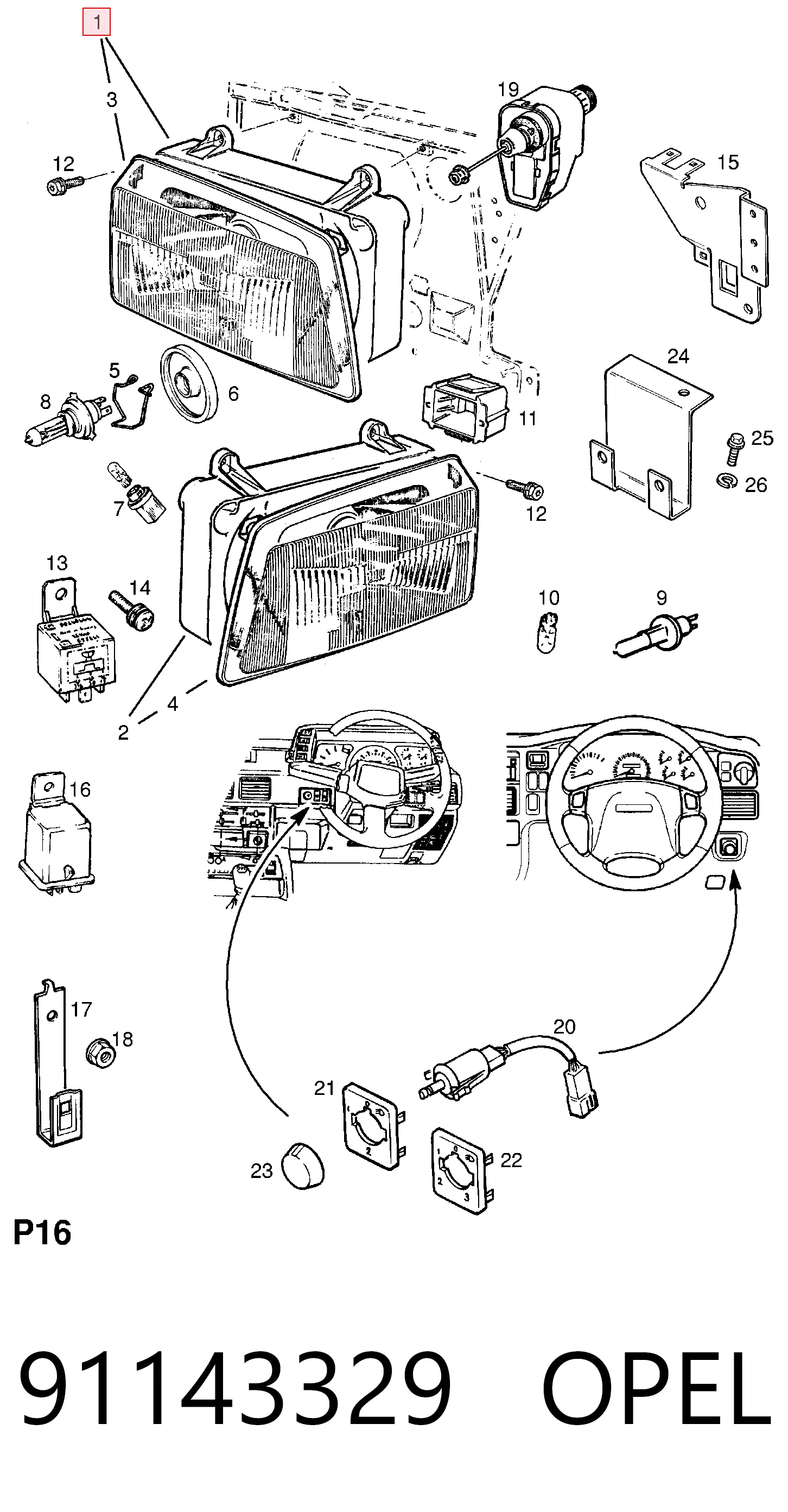 Reflektor prawy General Motors 91143329 cena, od 66,40 USD