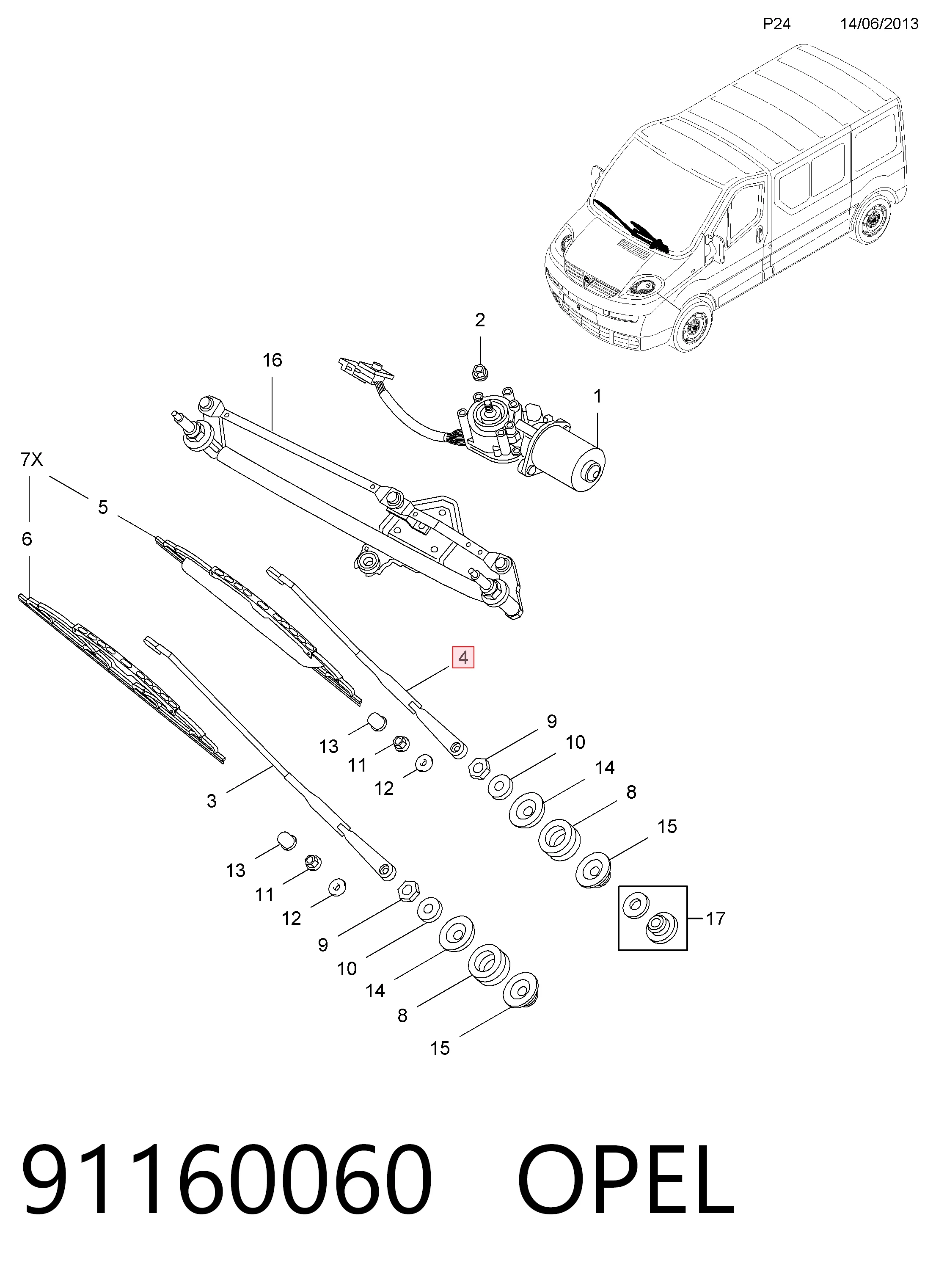 91160060 General Motors Ramię wycieraczki szyby przedniej