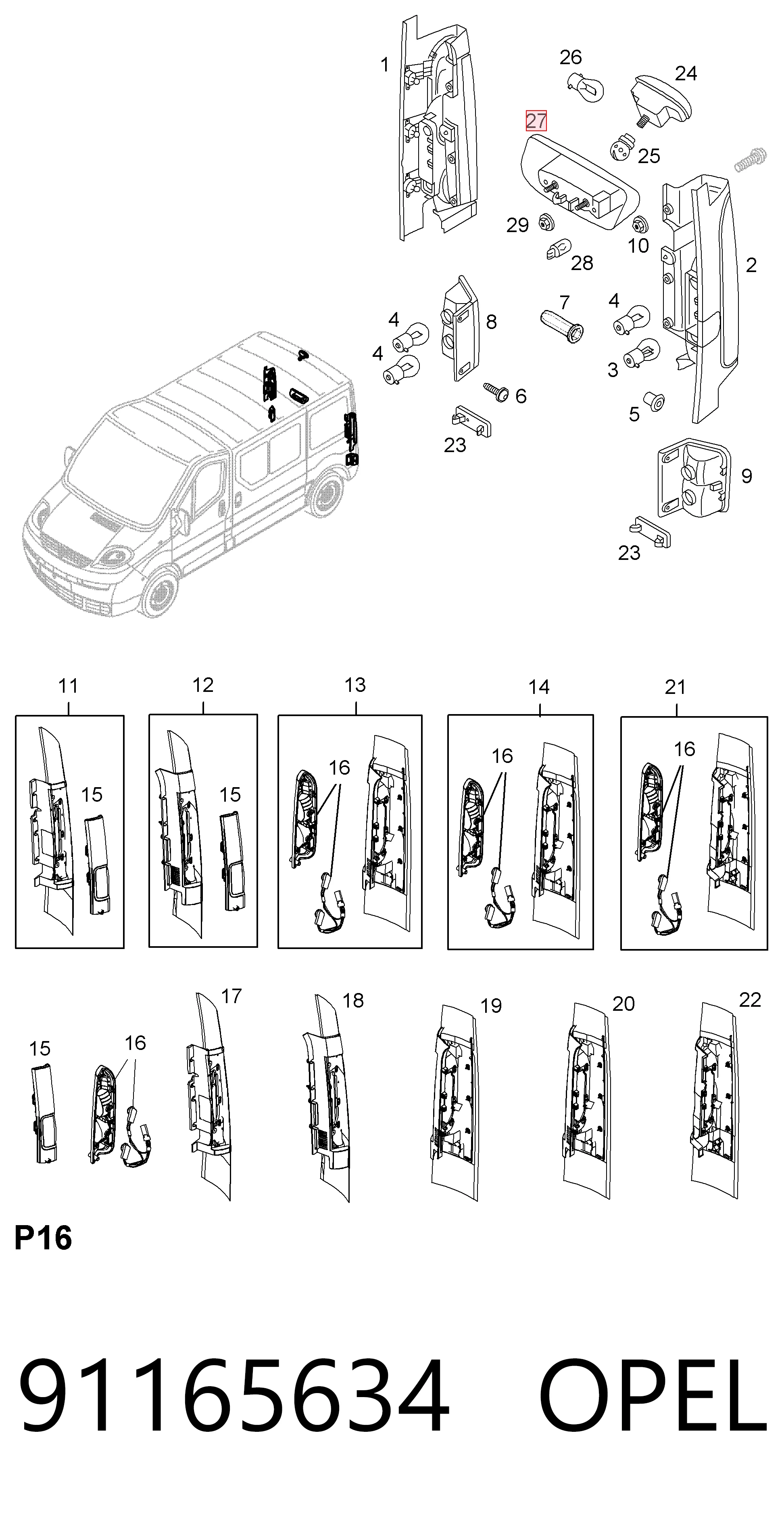 Do koszyka Lampa oświetlenia tylnej tablicy rejestracyjnej Opel Vivaro A F7