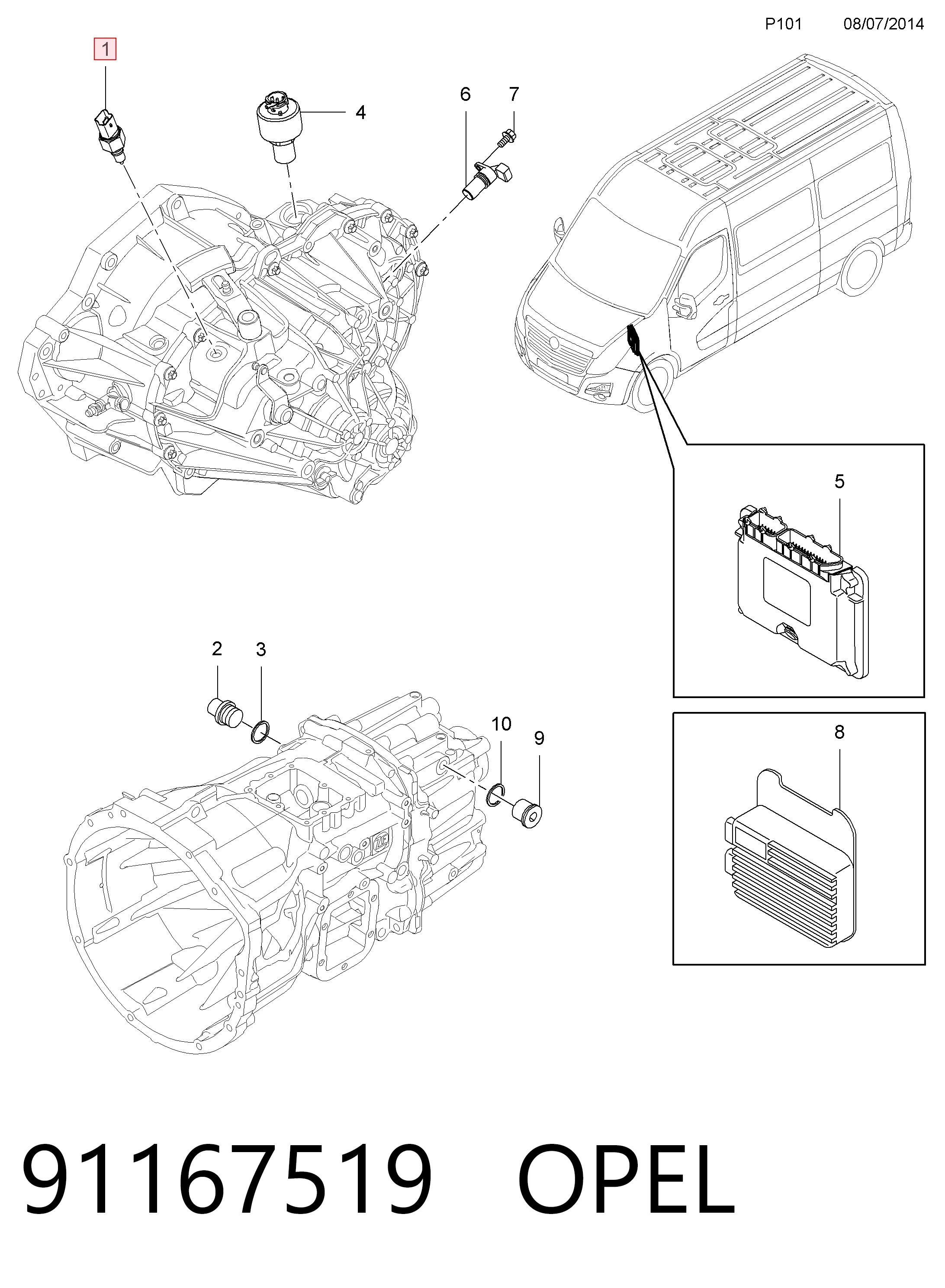 91167519 Opel Czujnik włączania światła cofania
