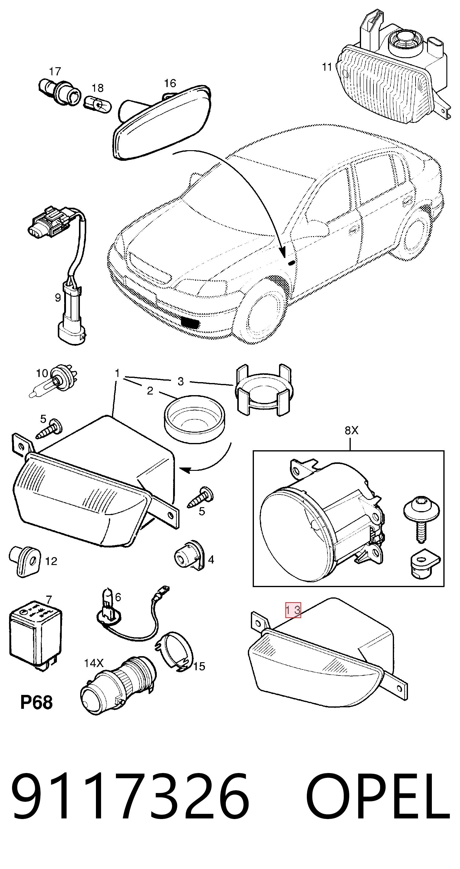 Do koszyka Lampa przeciwmgielna lewa Opel Zafira A F75