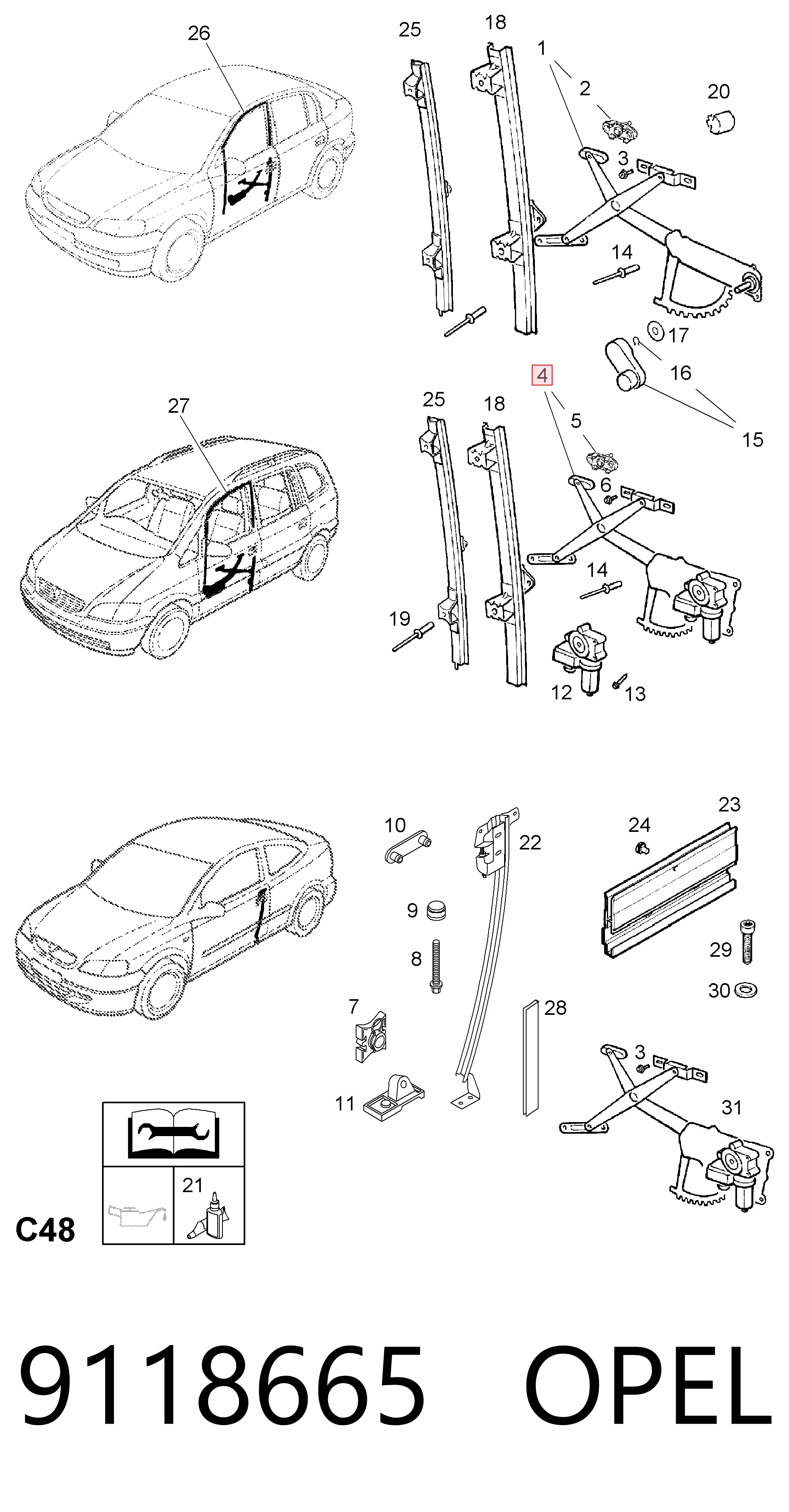 Mechanizm podnoszenia szyby drzwi przednich prawych Opel Zafira A