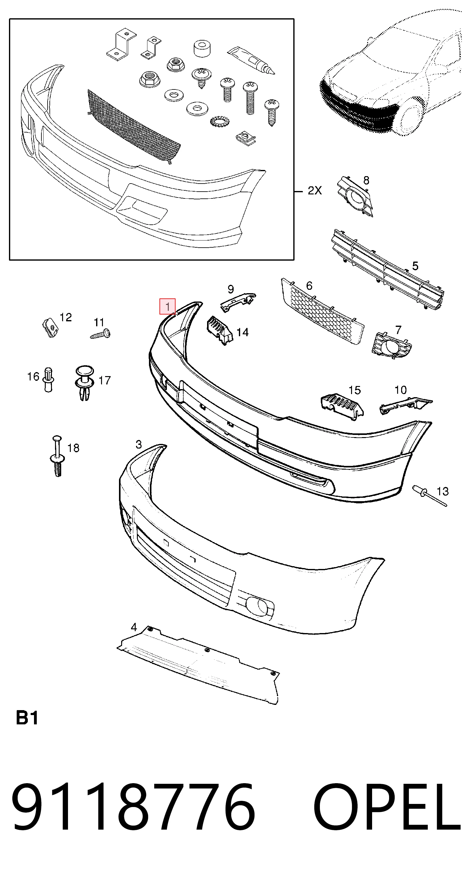 9118776 General Motors Zderzak przedni