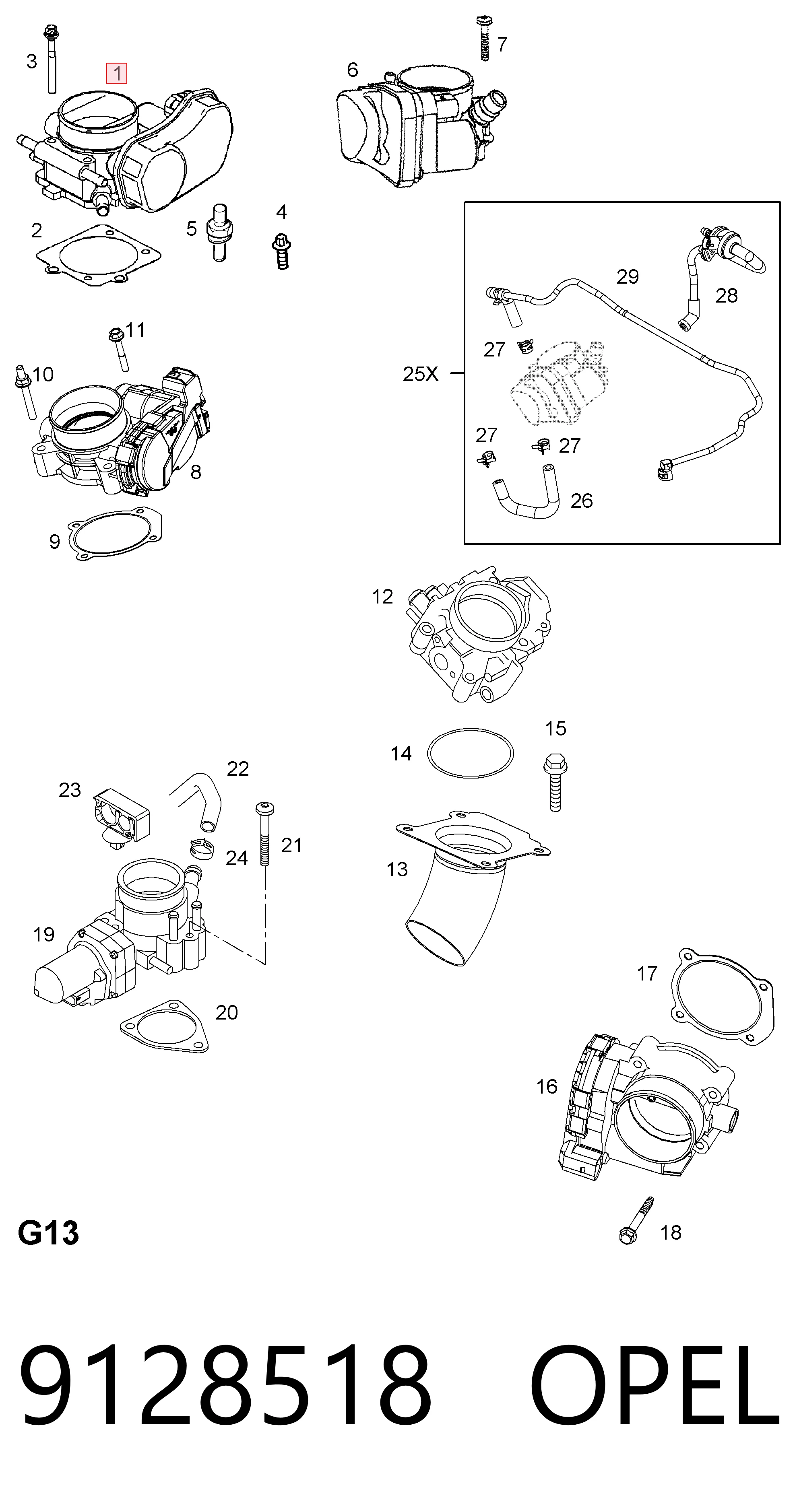 9128518 Opel Przepustnica, komplet