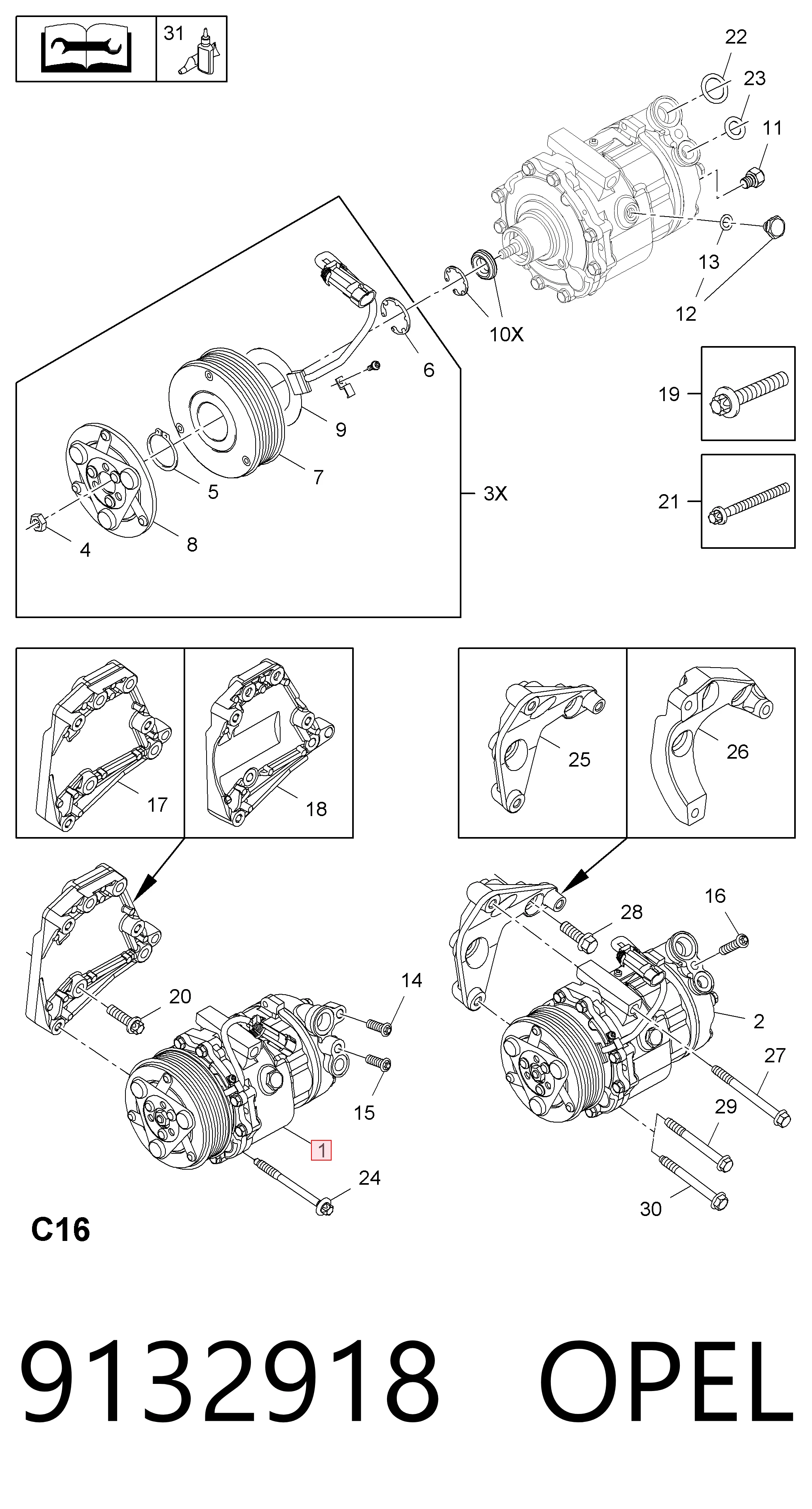 9132918 Opel Sprężarka klimatyzacji