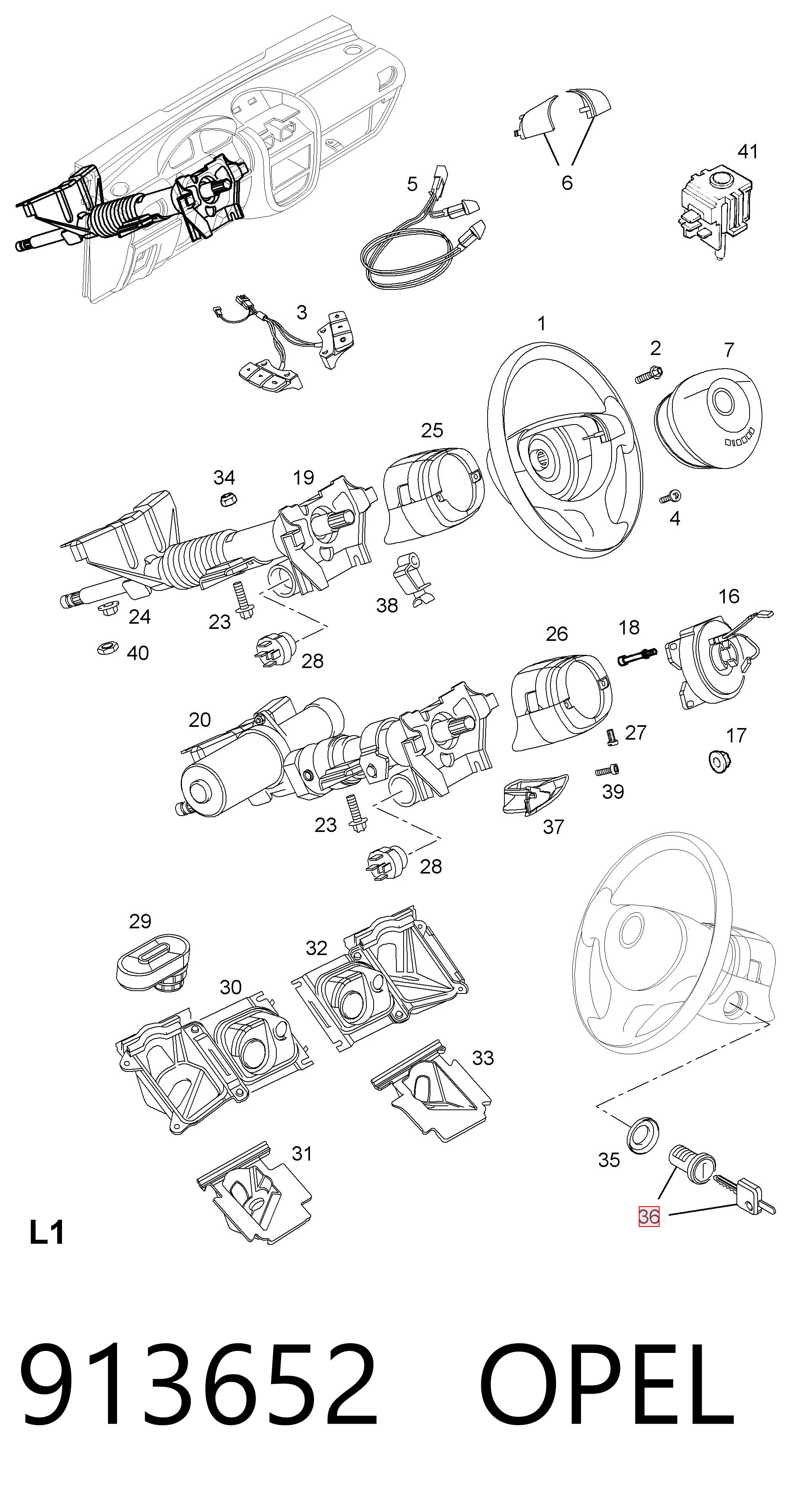 913652 Opel Wkładka stacyjki zapłonowej