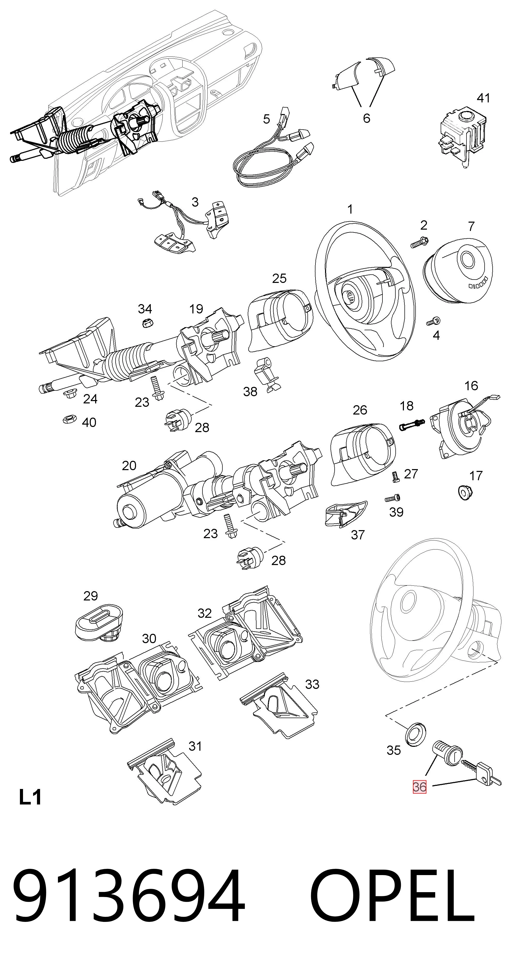 913694 Opel Wkładka stacyjki zapłonowej