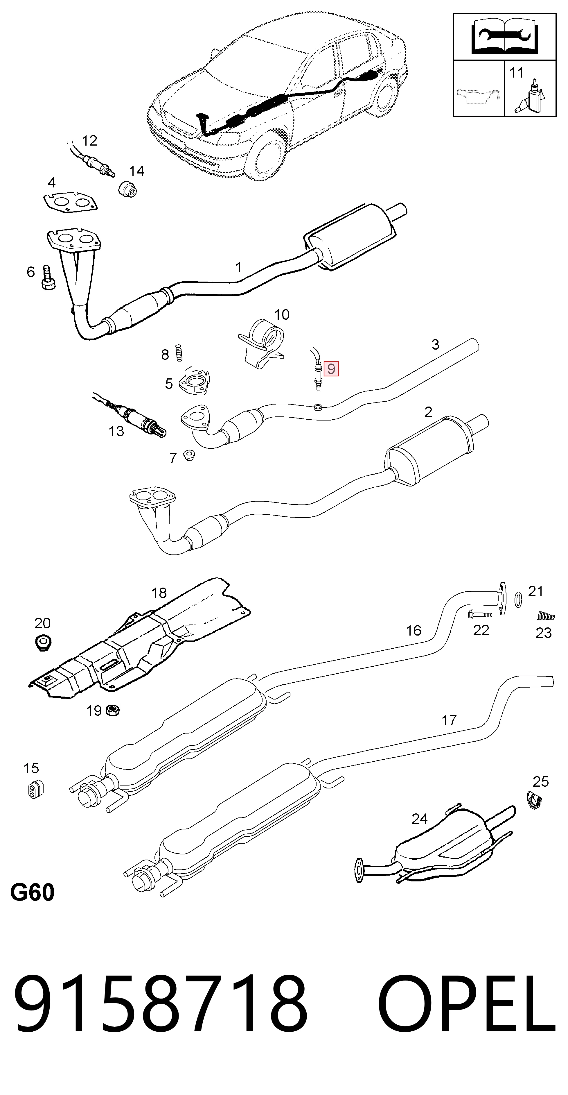 9158718 Opel Sonda lambda czujnik tlenu po katalizatorze