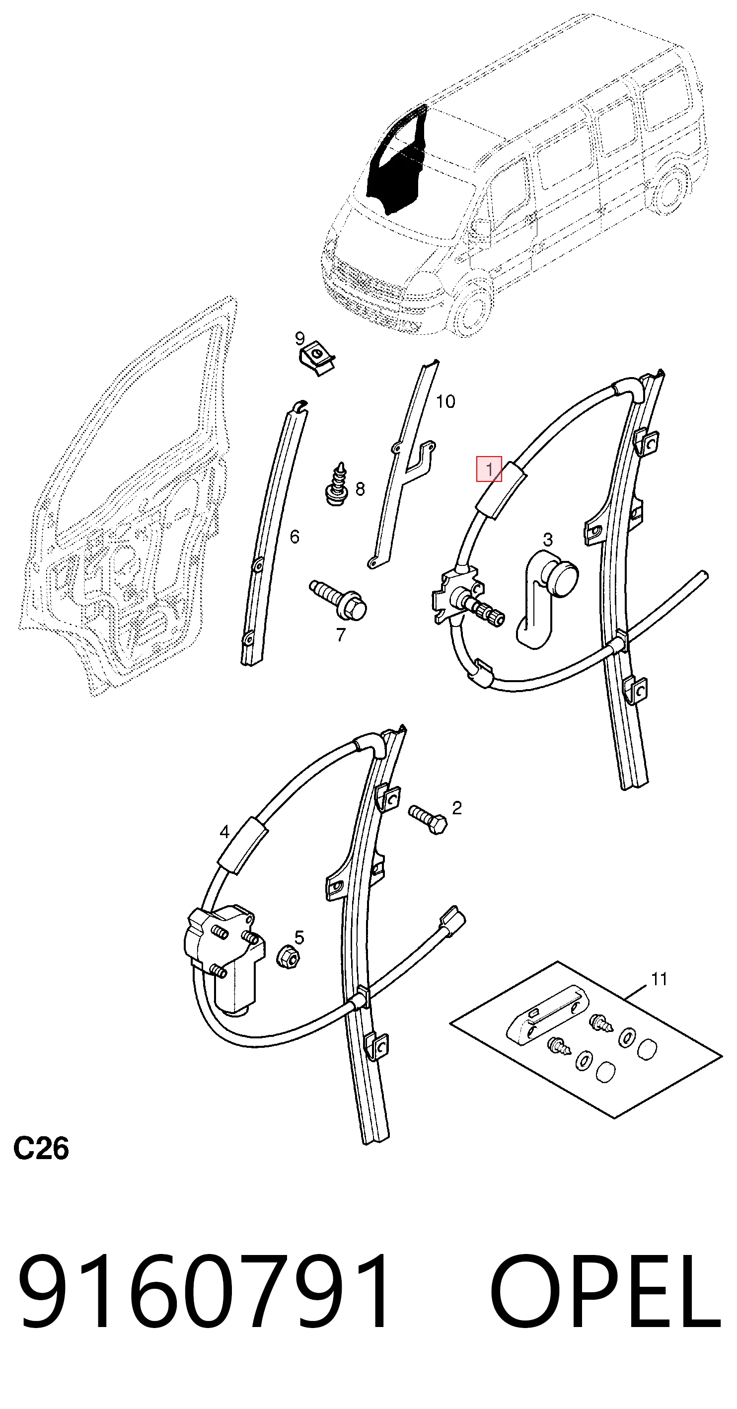 Mechanizm podnoszenia szyby drzwi przednich prawych Opel Movano A awangarda (F9) (1997 - 2010) cena, od 55,00 USD