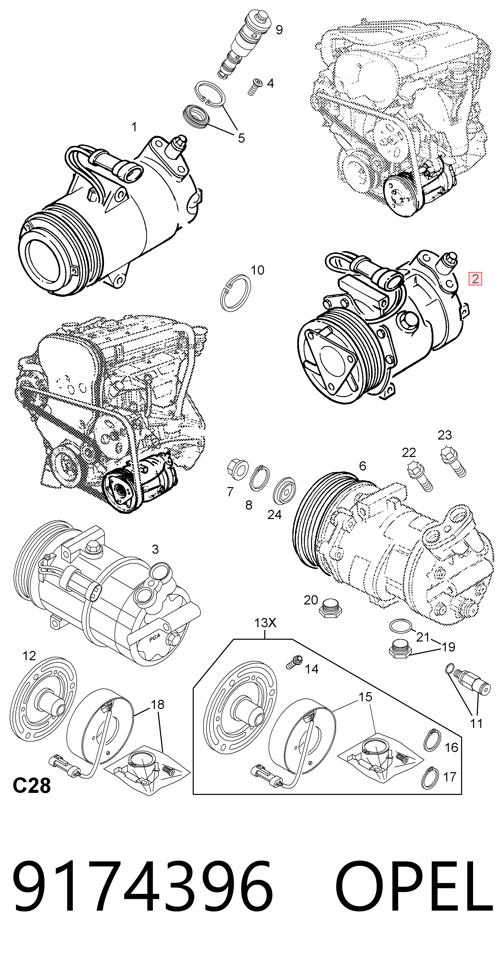 9174396 Opel Sprężarka klimatyzacji