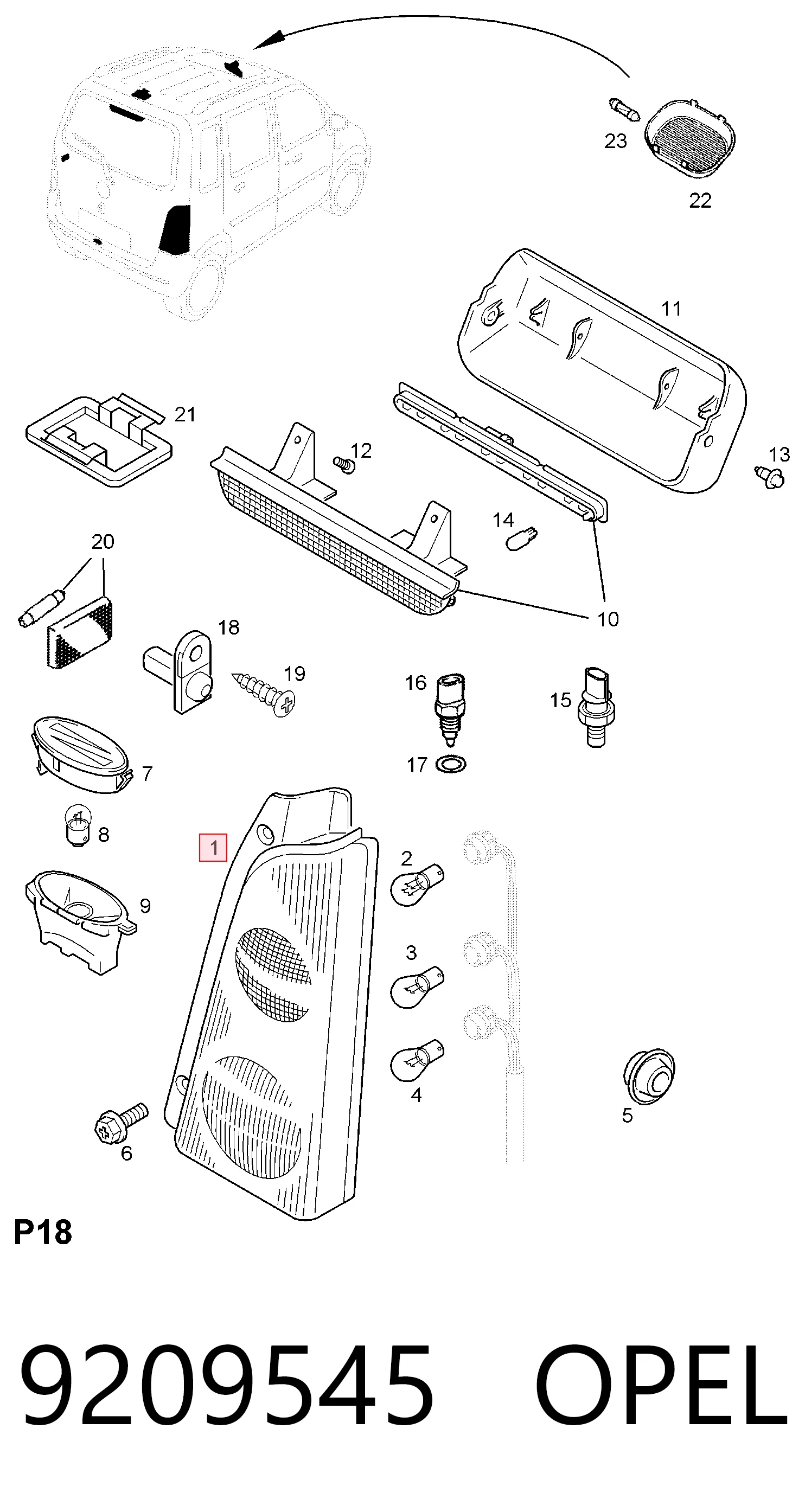 Lampa zespolona tylna prawa do Opel Agila A H00