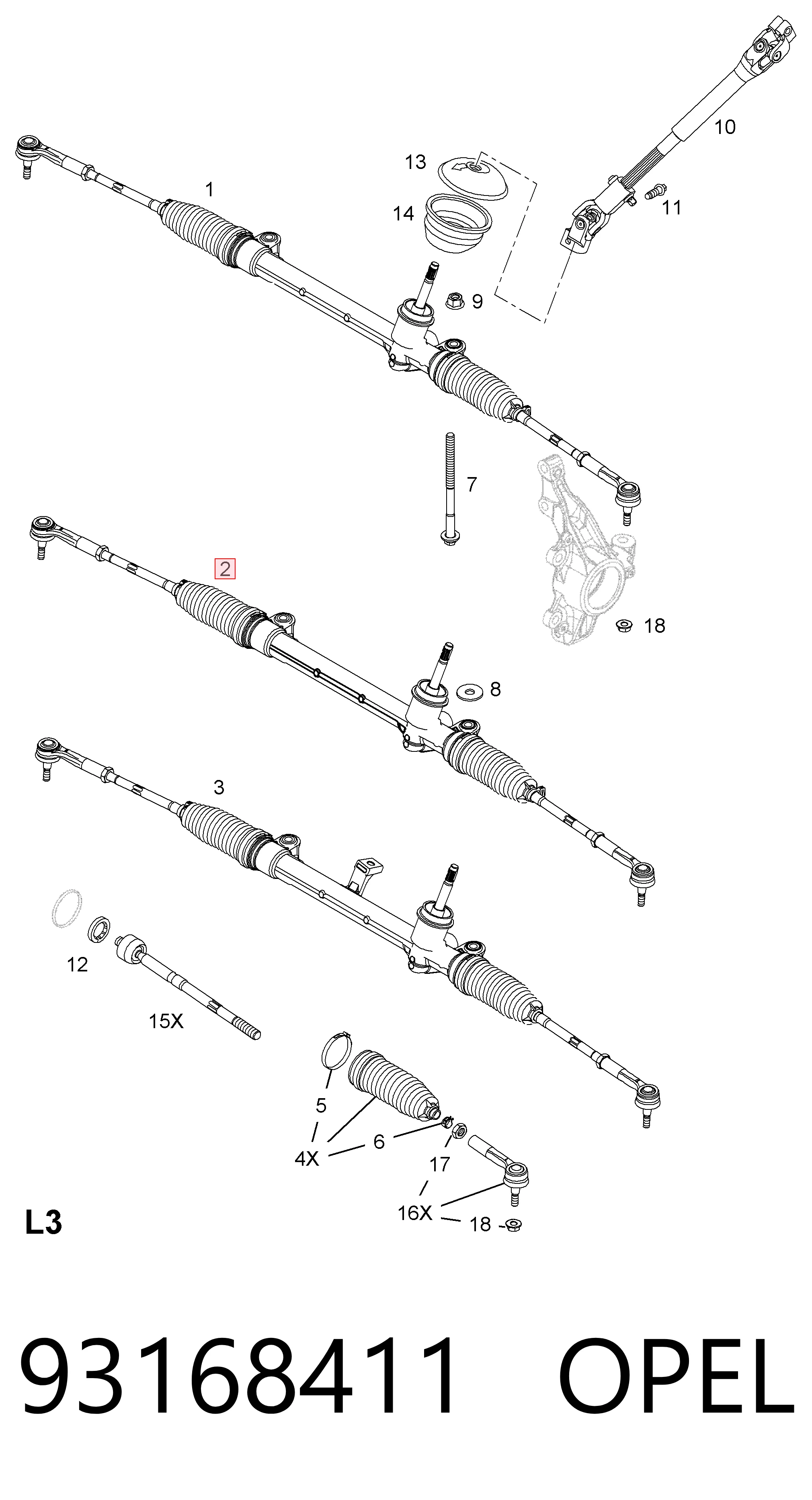 Listwa kierownicza (maglownica) Opel Corsa D minivan (S07) (2006 - 2015) cena, od 134,69 USD