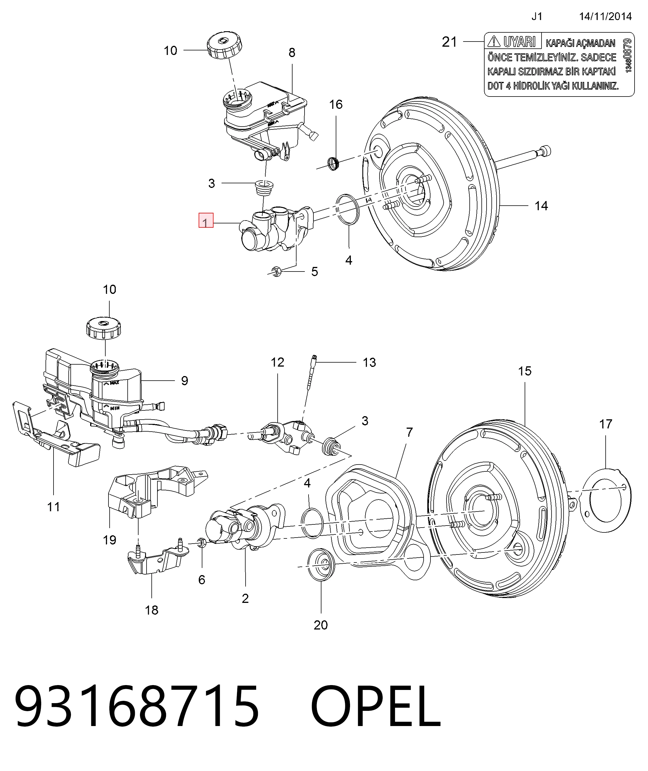 Do koszyka Główny cylinder hamulców Opel Meriva B 