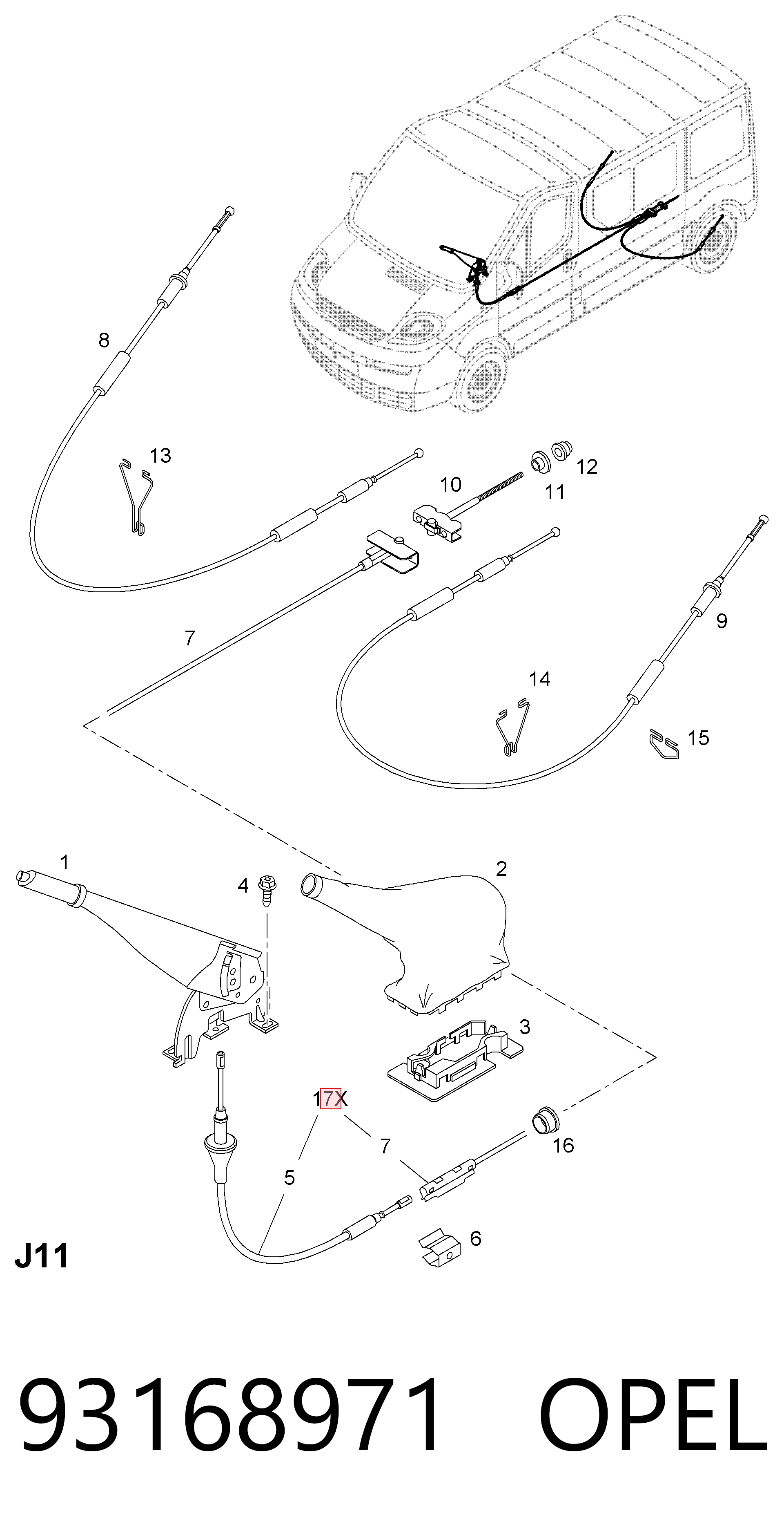93168971 Peugeot/Citroen Linka hamulca ręcznego przednia