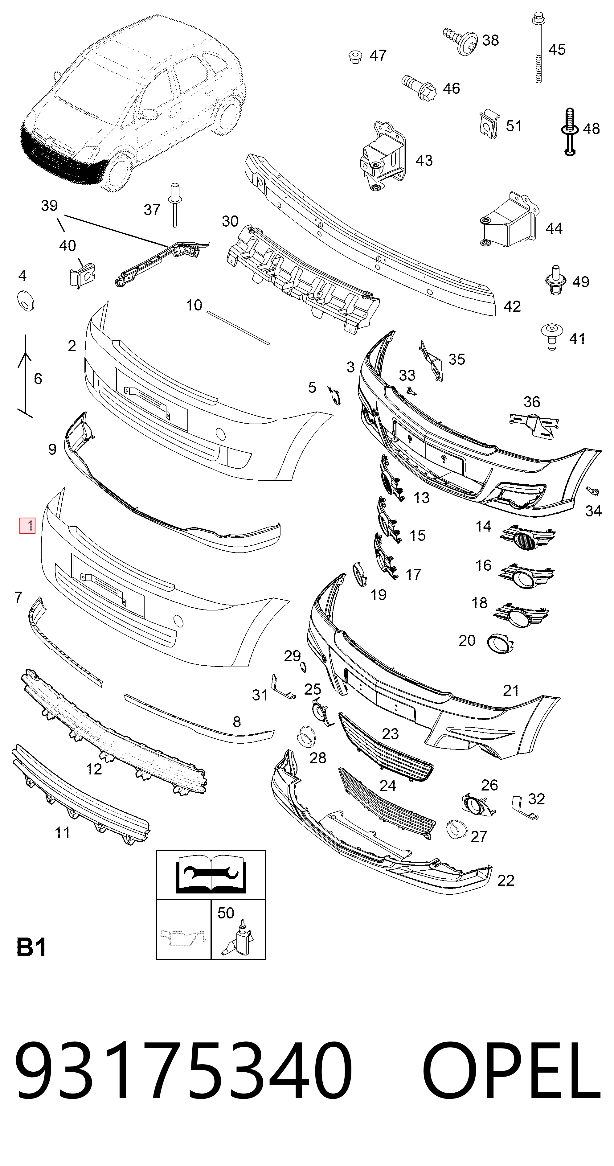Zderzak przedni Opel Meriva A minivan (2003 - 2010) cena, od 32,31 USD