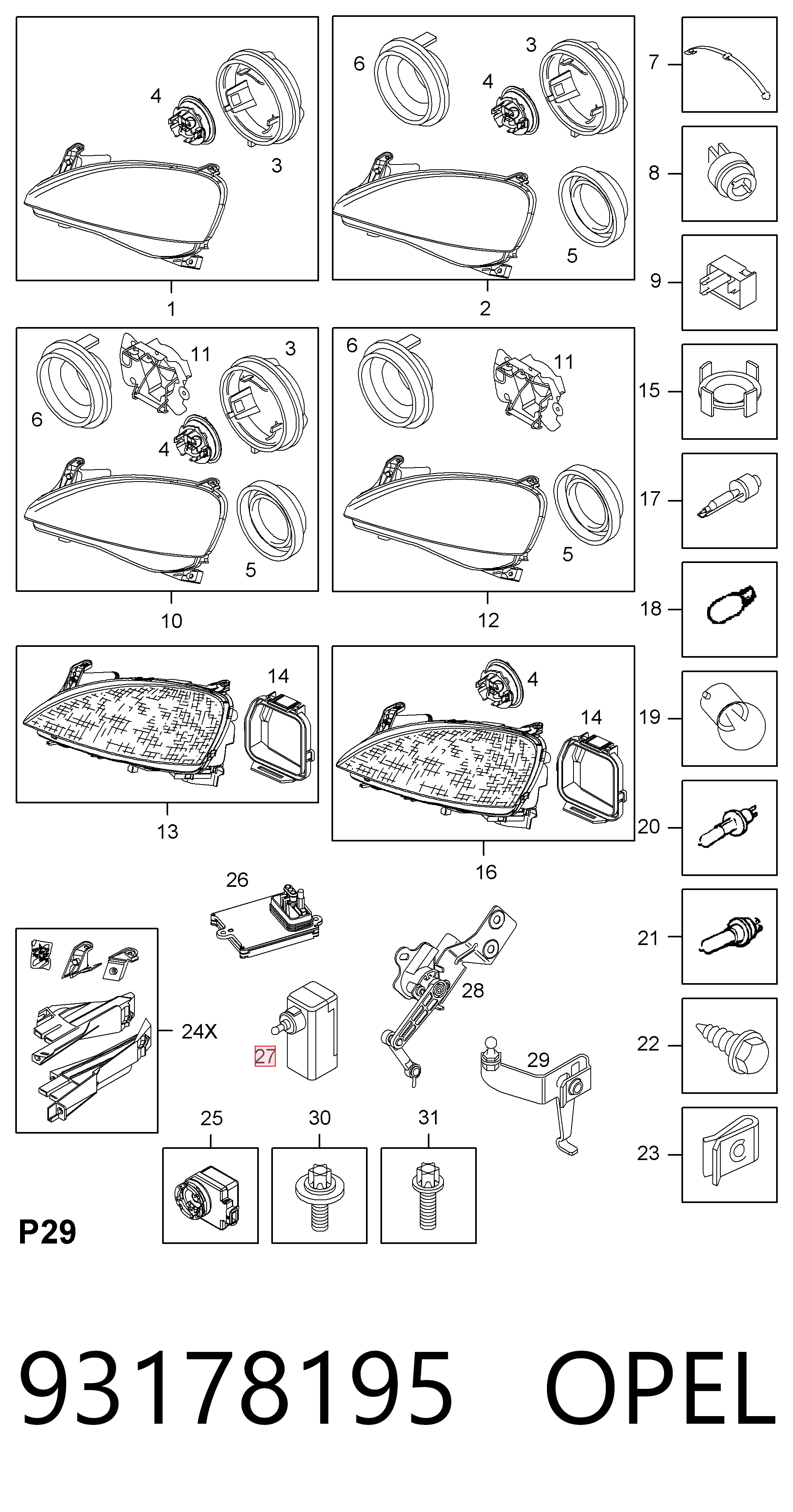 Korektor swiatel do Opel Corsa F08, F68