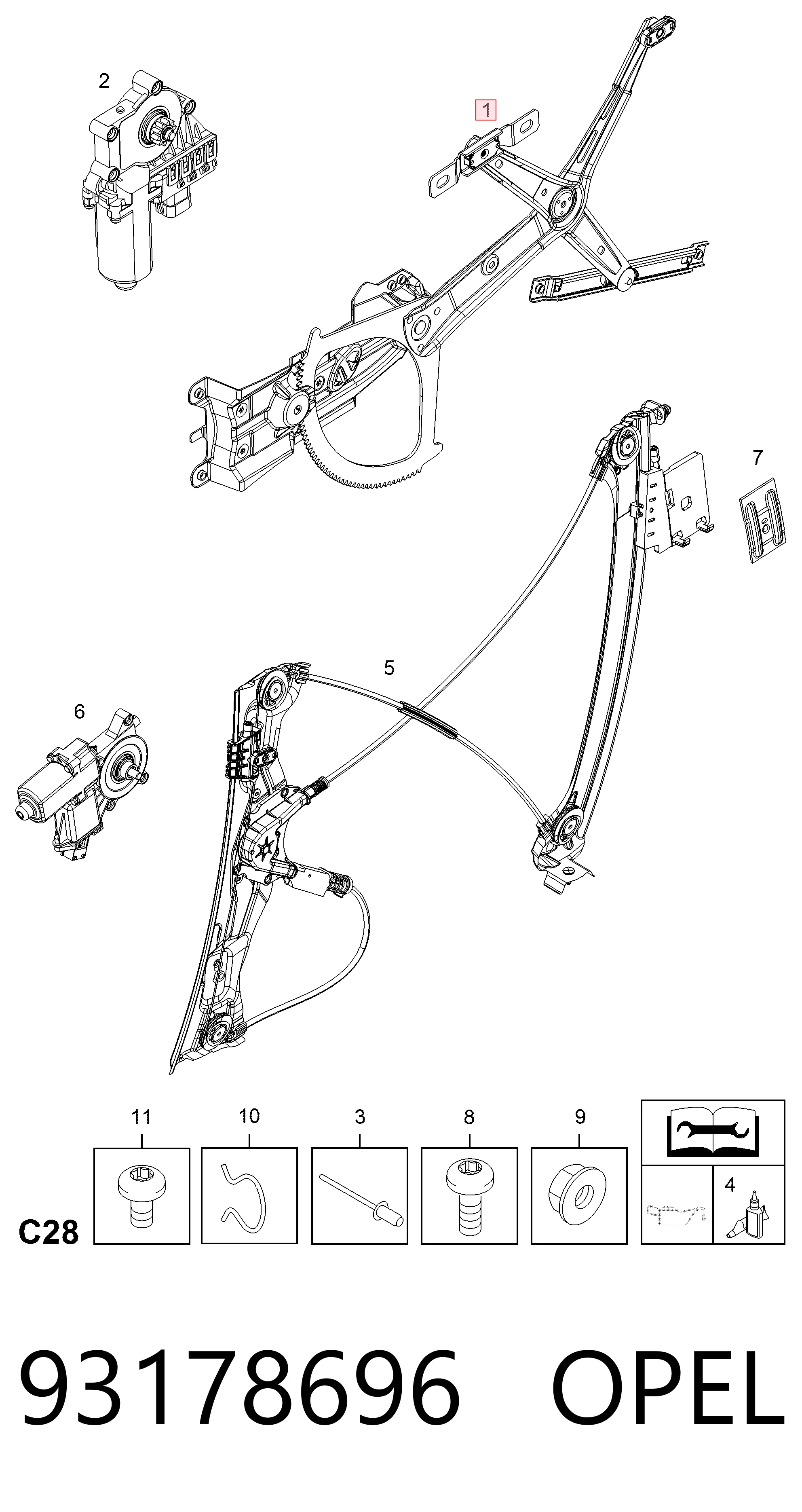 Do koszyka Mechanizm podnoszenia szyby drzwi przednich prawych Opel Astra G F69