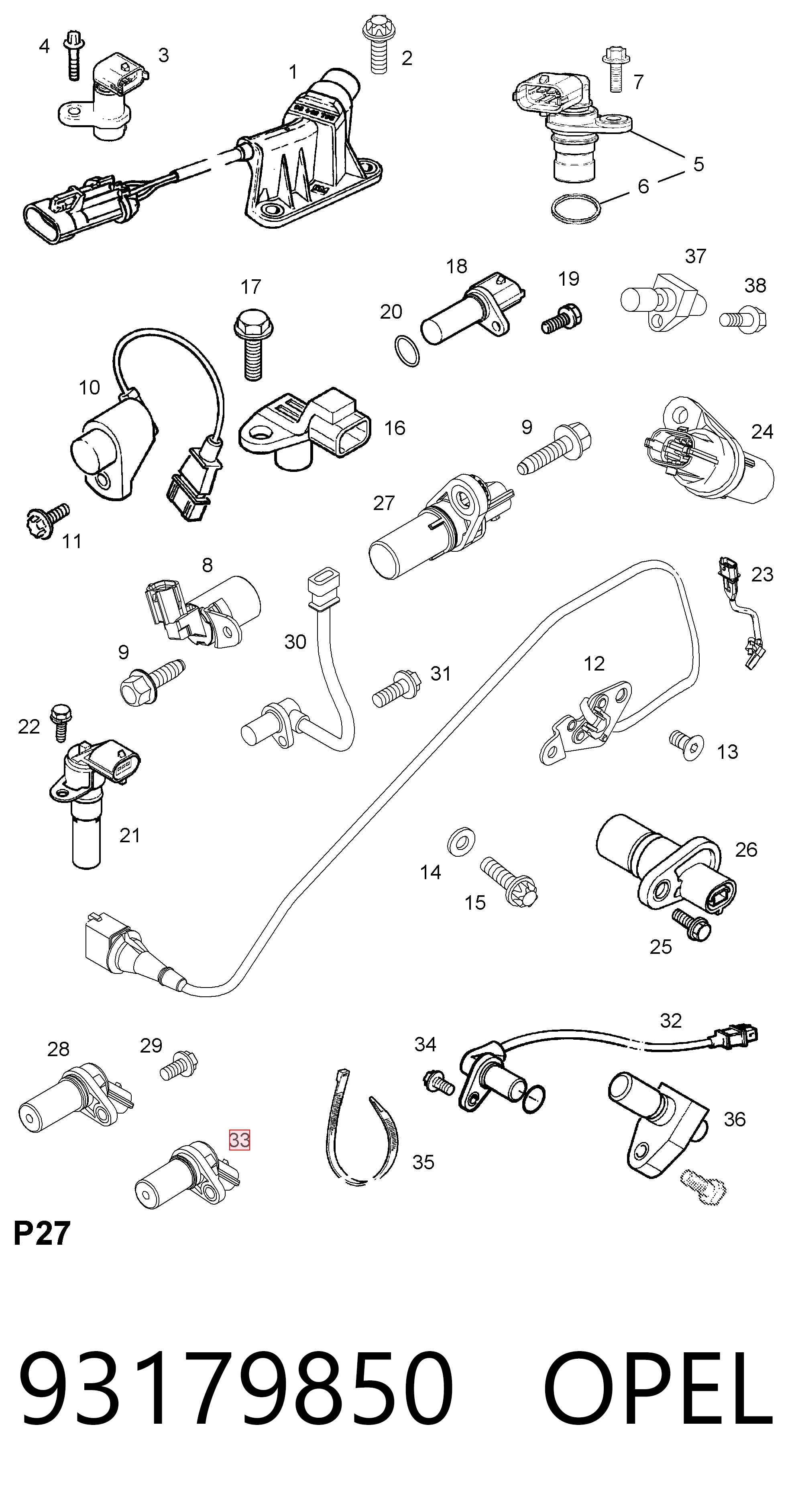 93179850 Opel Czujnik położenia wału korbowego