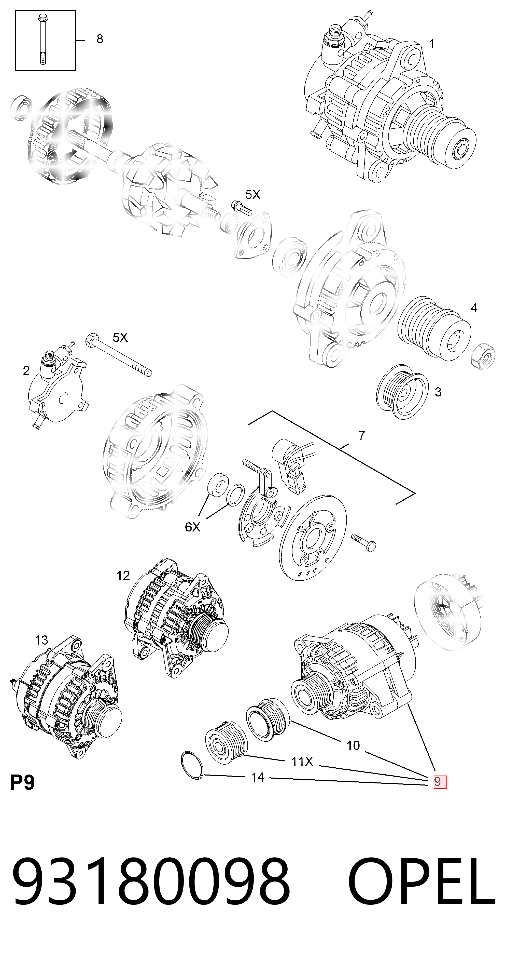 93180098 Opel Alternator