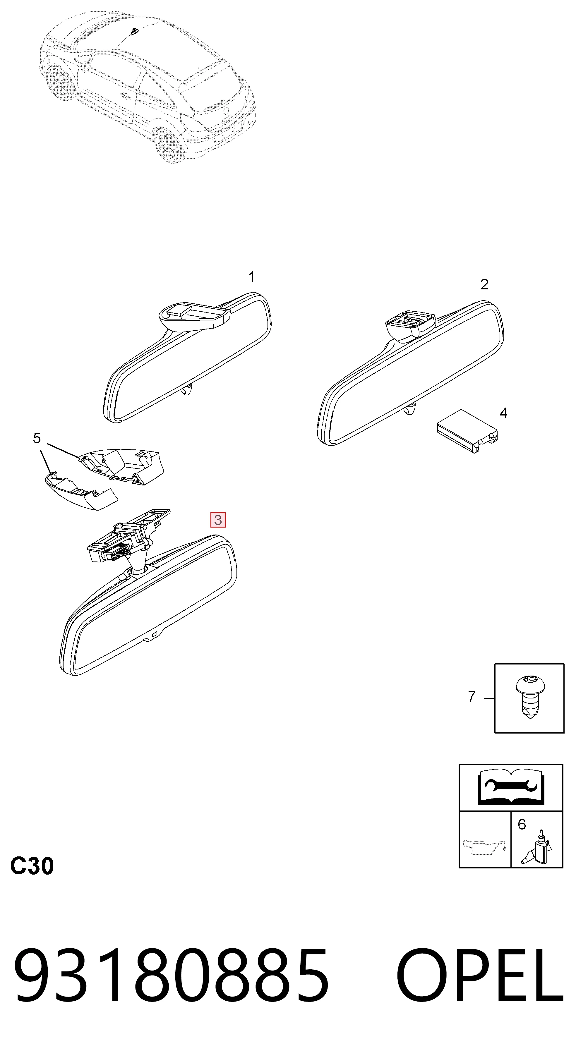 Lusterko wewnętrzne Opel Zafira B minivan (A05) (2005 - 2011) cena, od 30,65 USD
