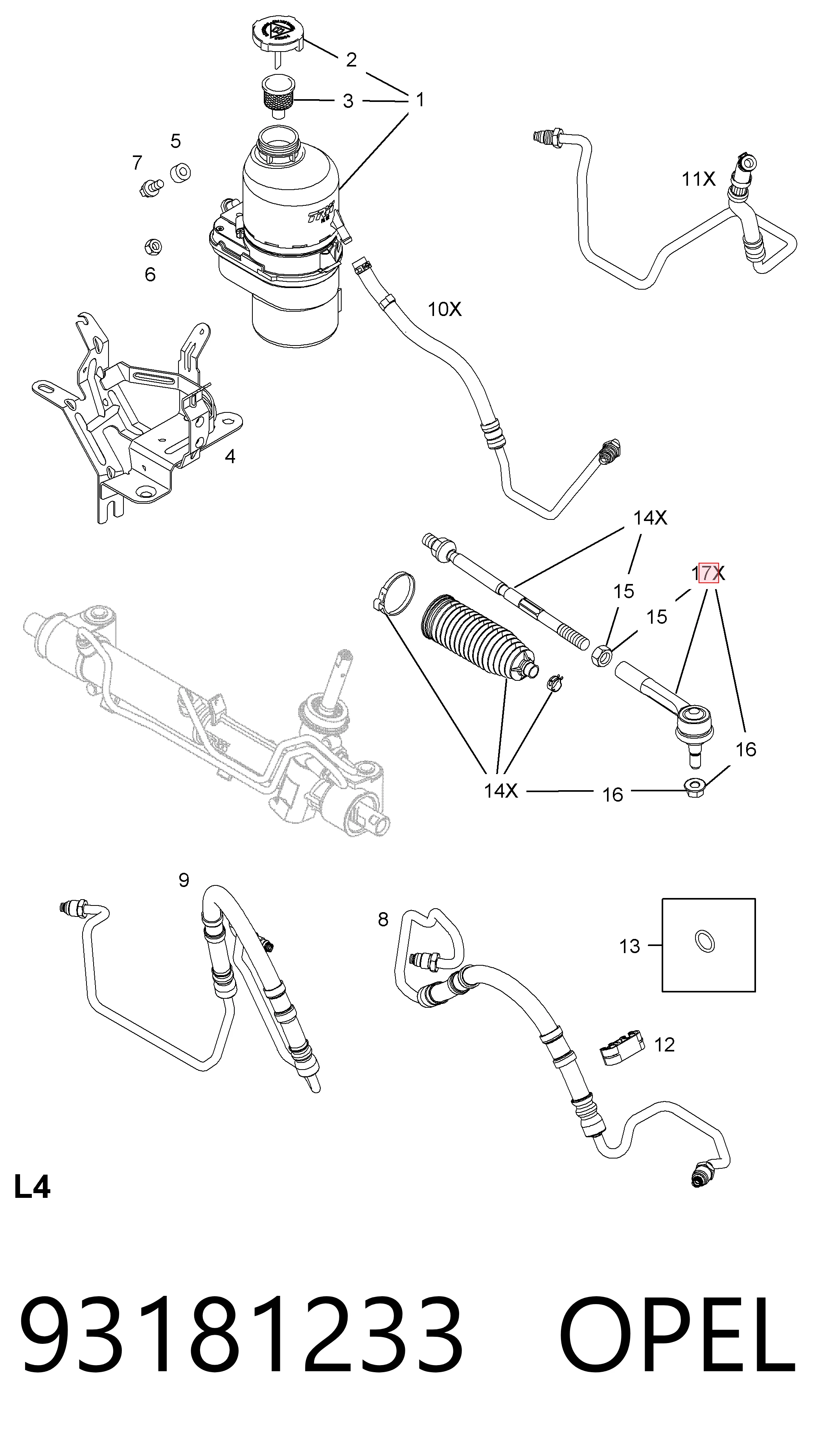 93181233 Opel Końcówka drążka kierowniczego zewnętrzna