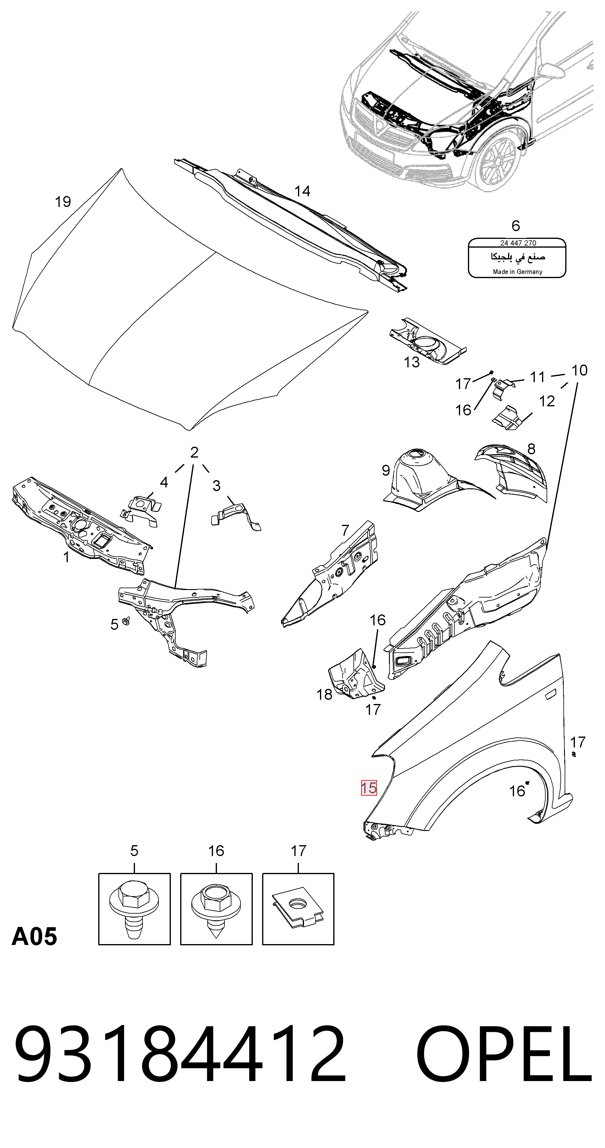 Do koszyka Błotnik przedni prawy Opel Zafira B A05