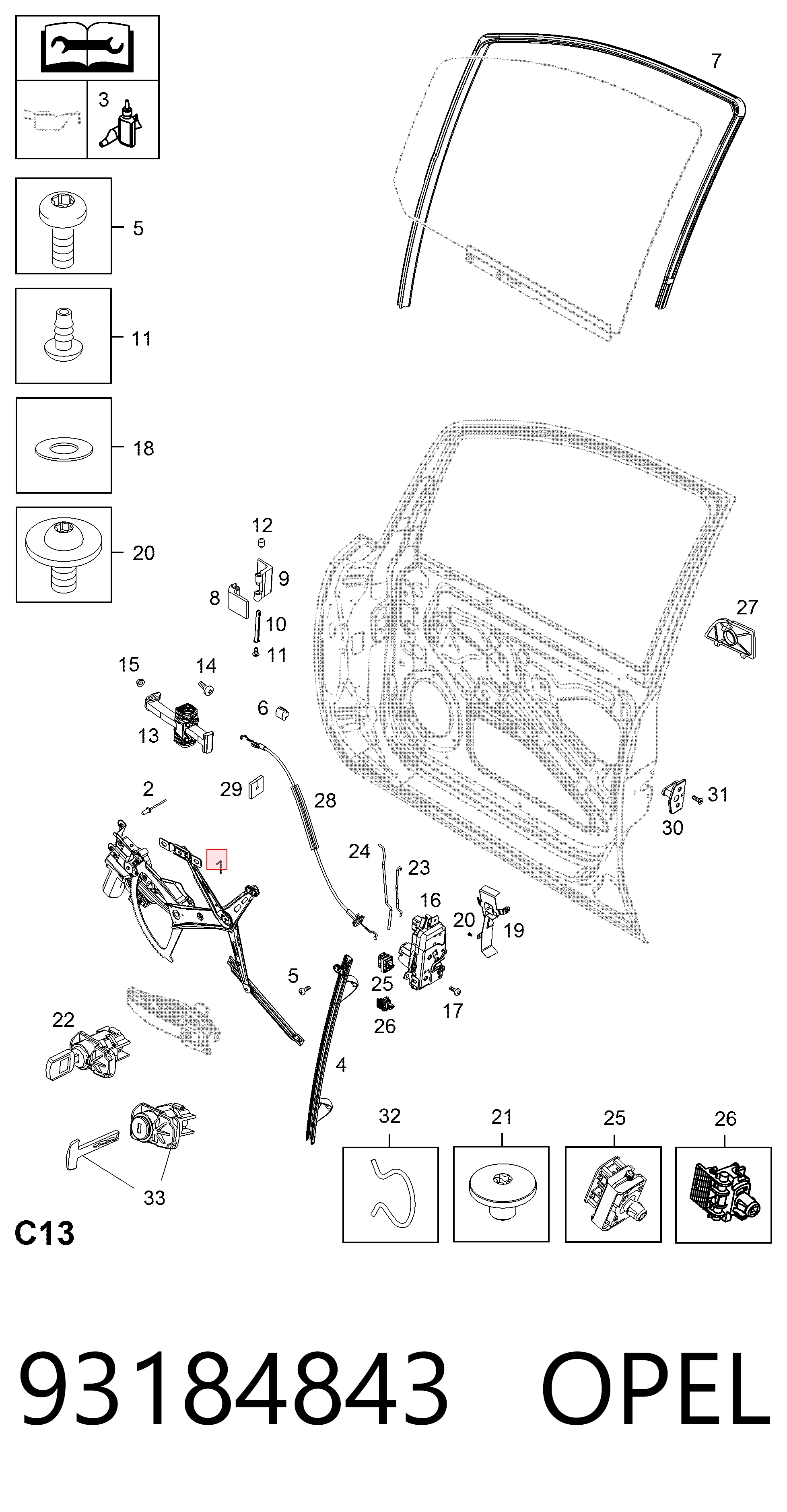 Mechanizm podnoszenia szyby drzwi przednich prawych Opel Zafira B minivan (A05) (2005 - 2011) cena, od 52,57 USD