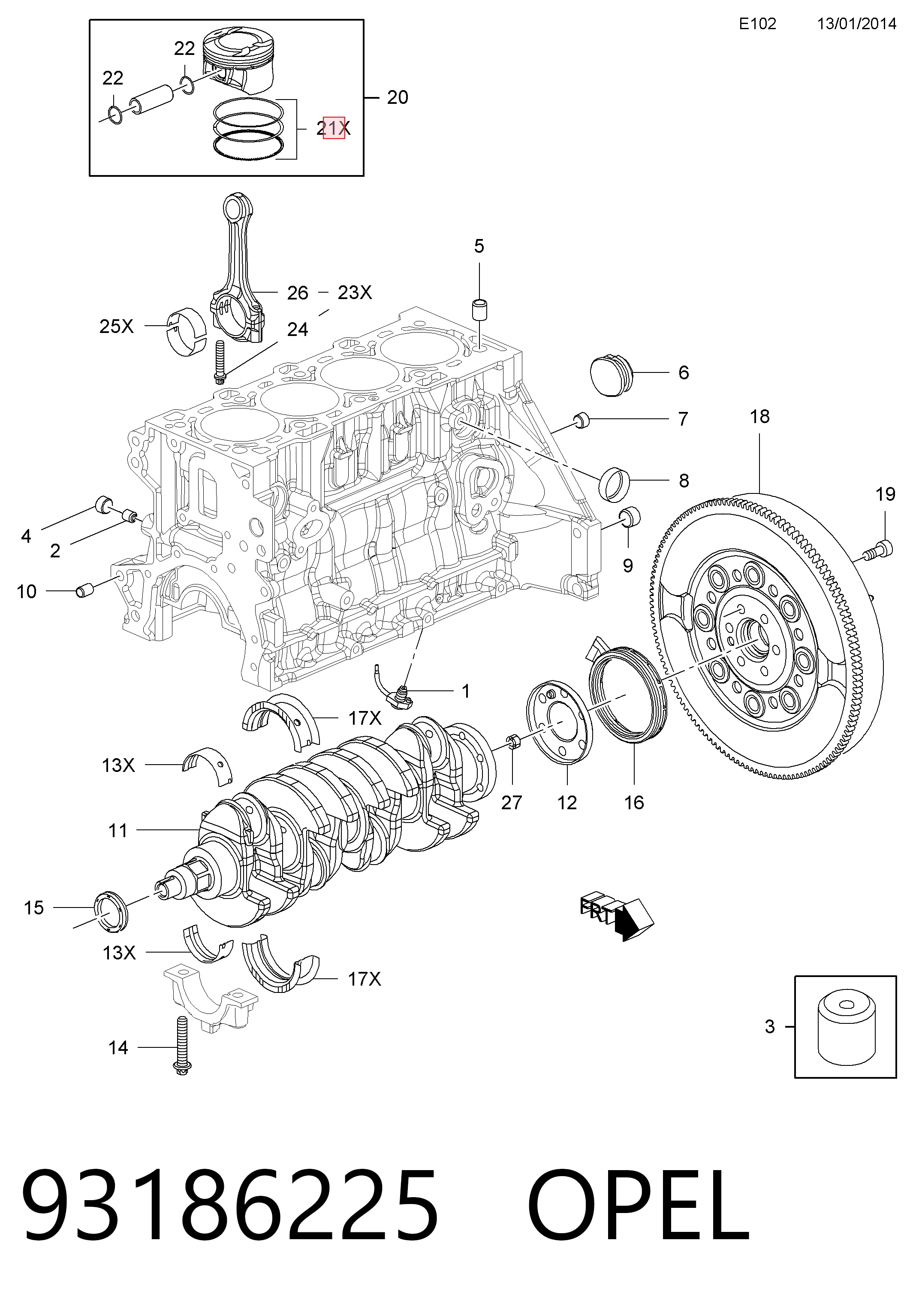 93186225 General Motors Pierścienie tłokowe na 1 cylinder, STD.