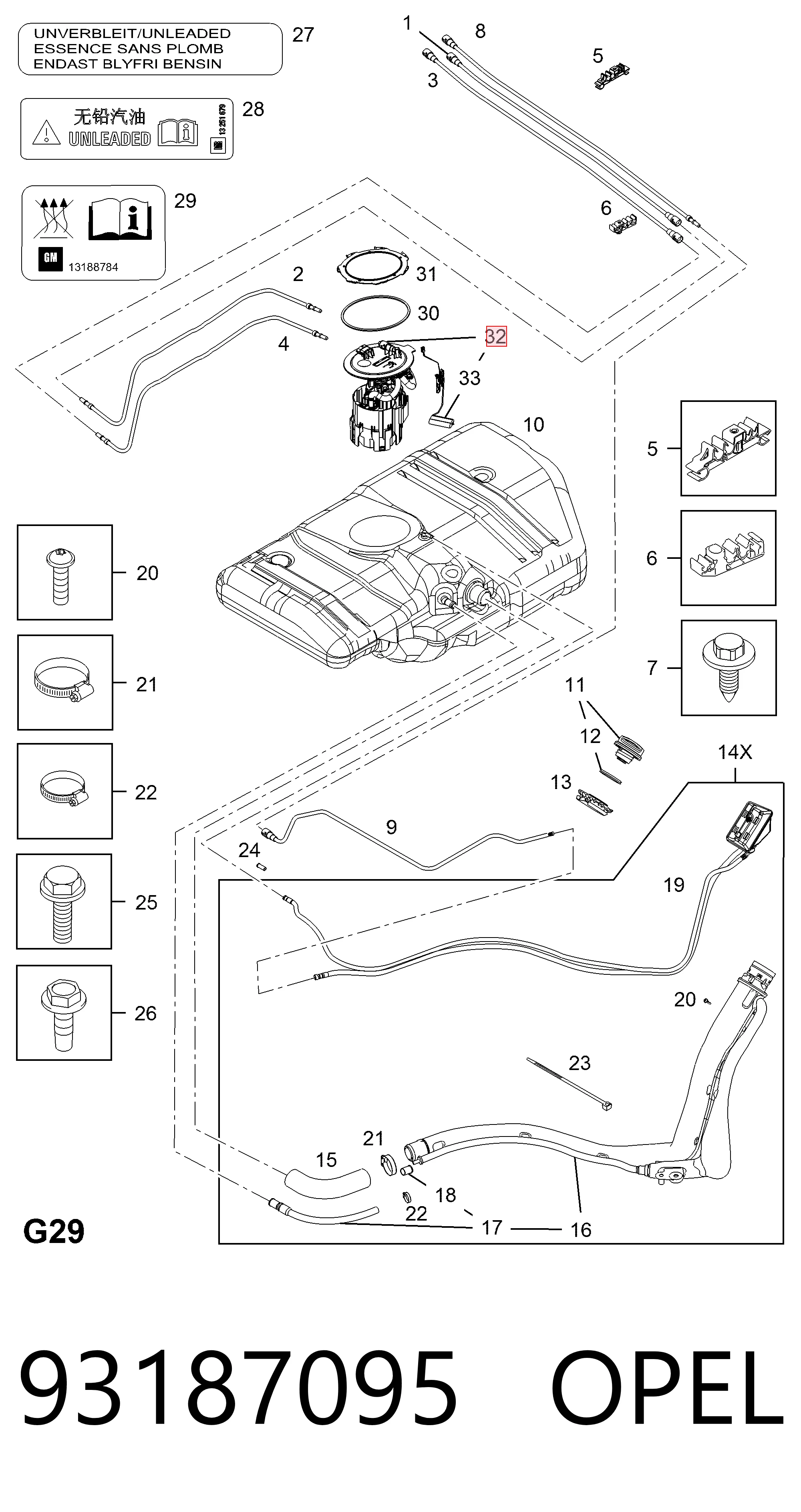 93187095 Opel Moduł pompy paliwowej z czujnikiem poziomu paliwa