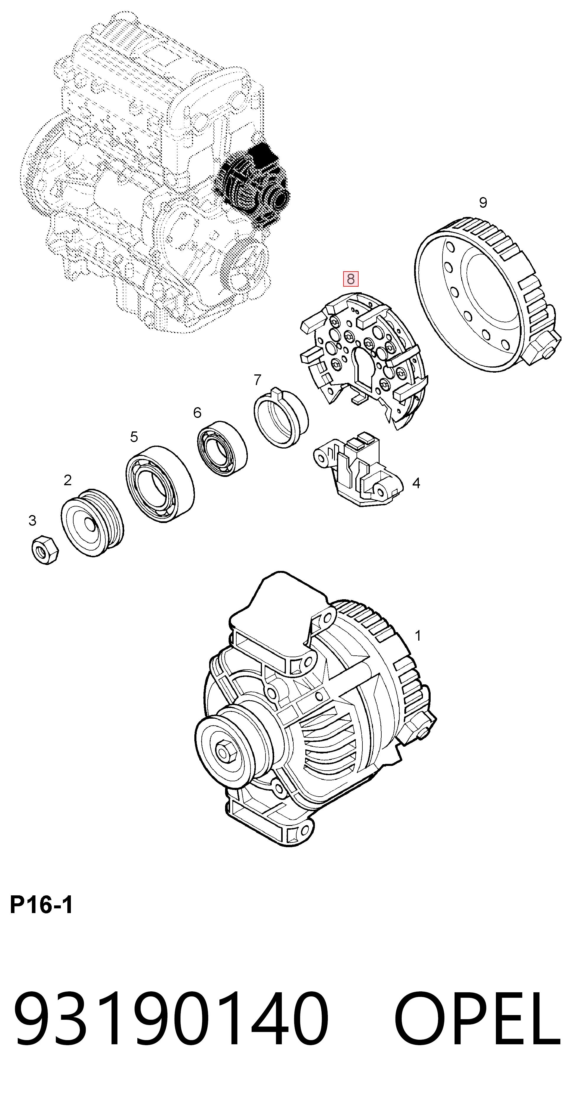 Mostek prostowniczy alternatora = Moster diodowy alternatora do Opel Omega 25, 26, 27