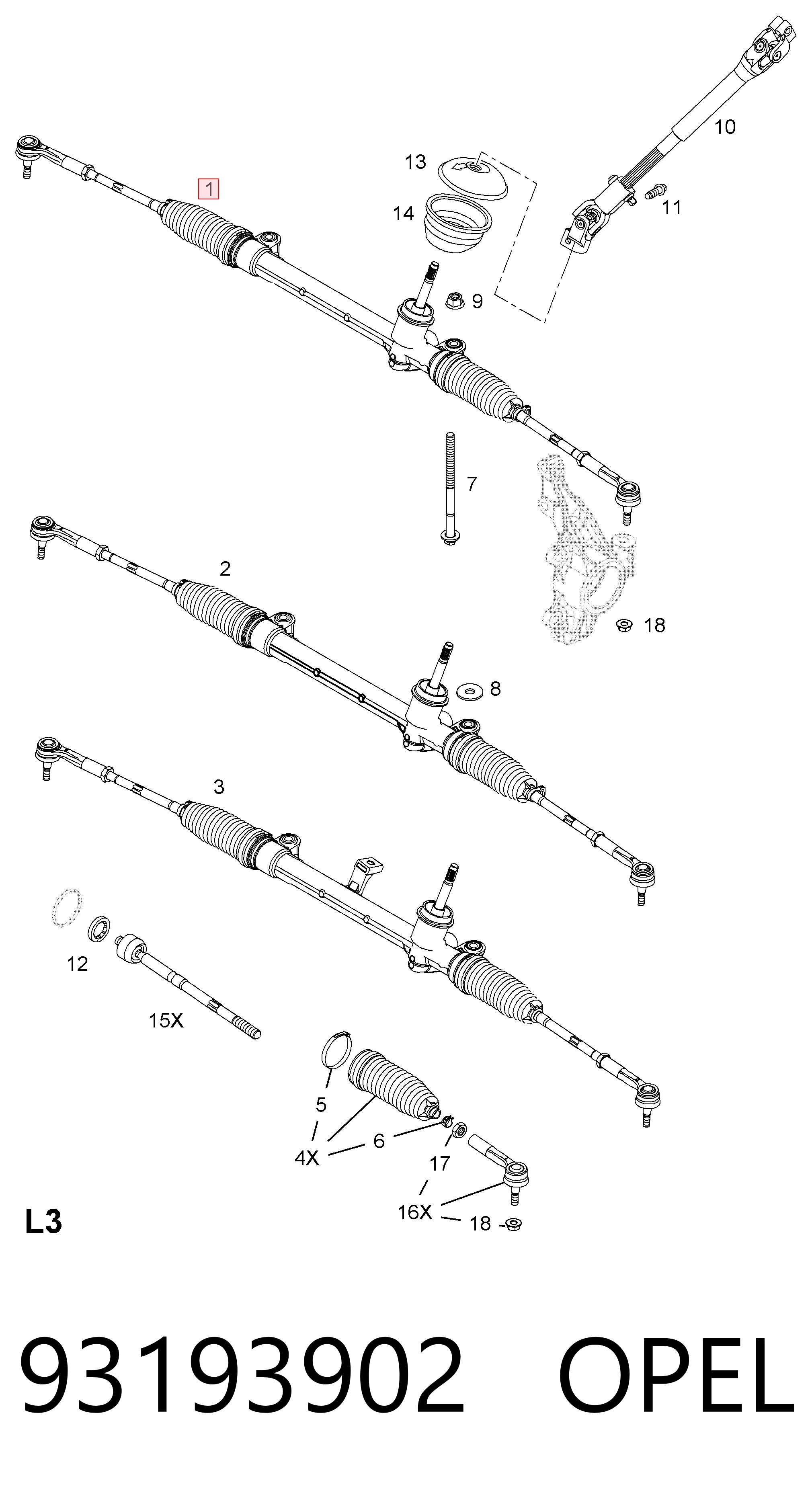 Do koszyka Listwa kierownicza (maglownica) Opel Corsa E X15