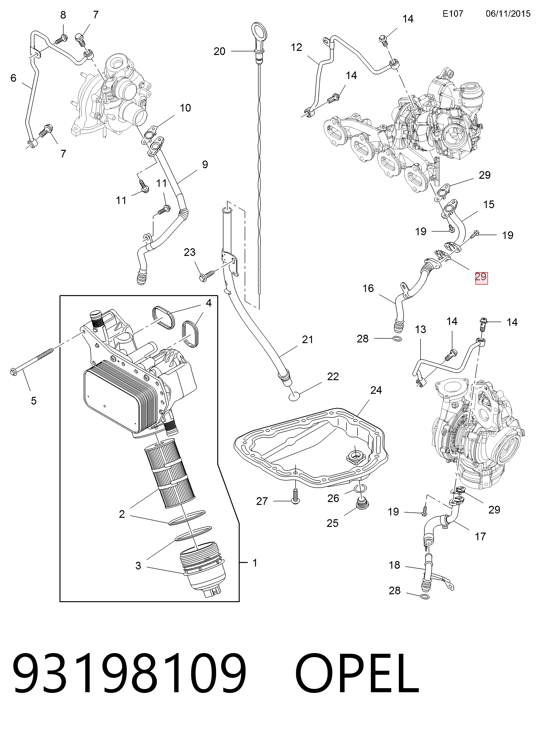 93198109 General Motors Uszczelka przewodu spływu oleju z turbiny