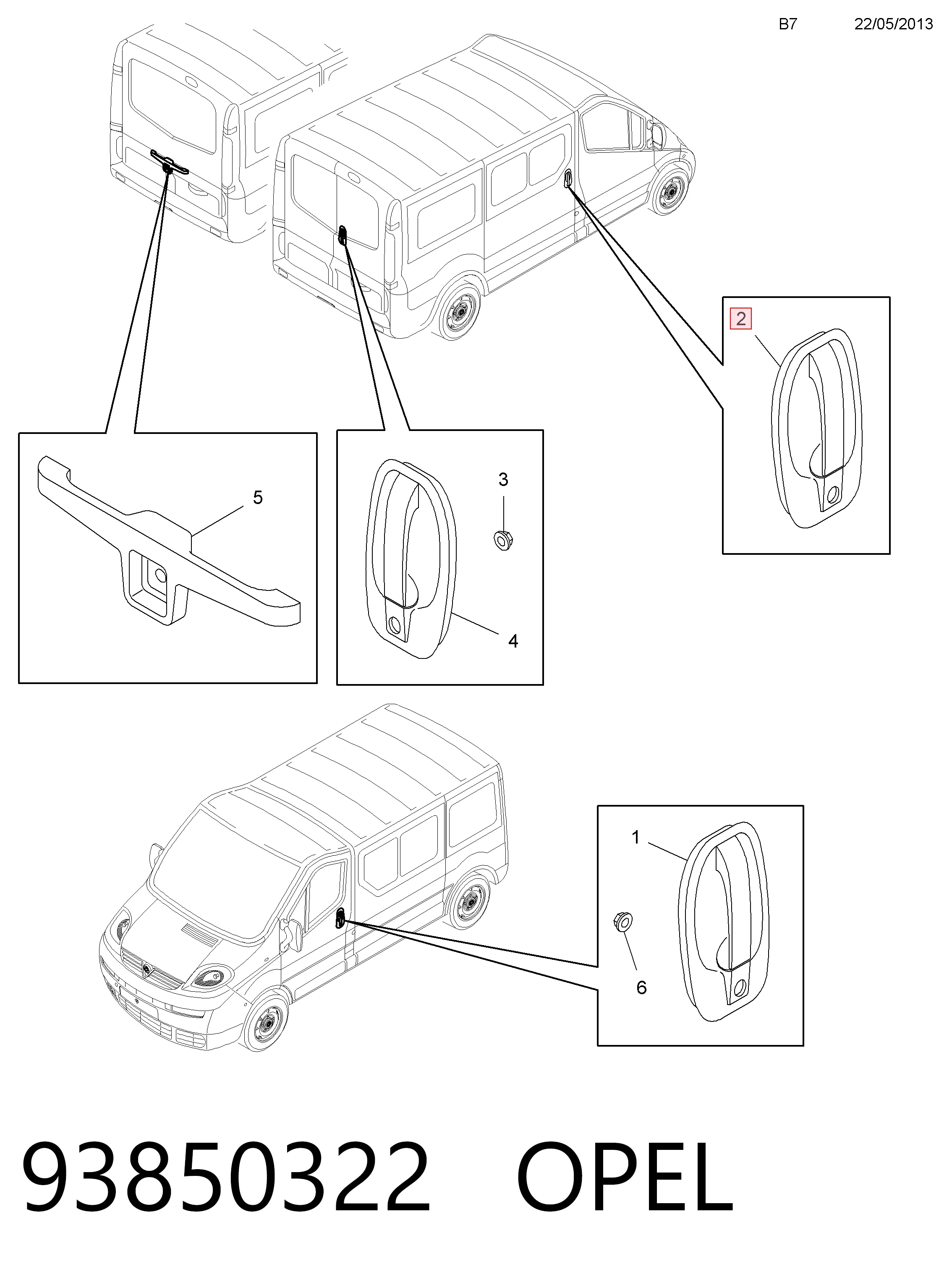 93850322 Opel Klamka drzwi bocznych (przesuwnych) zewnętrzna lewa
