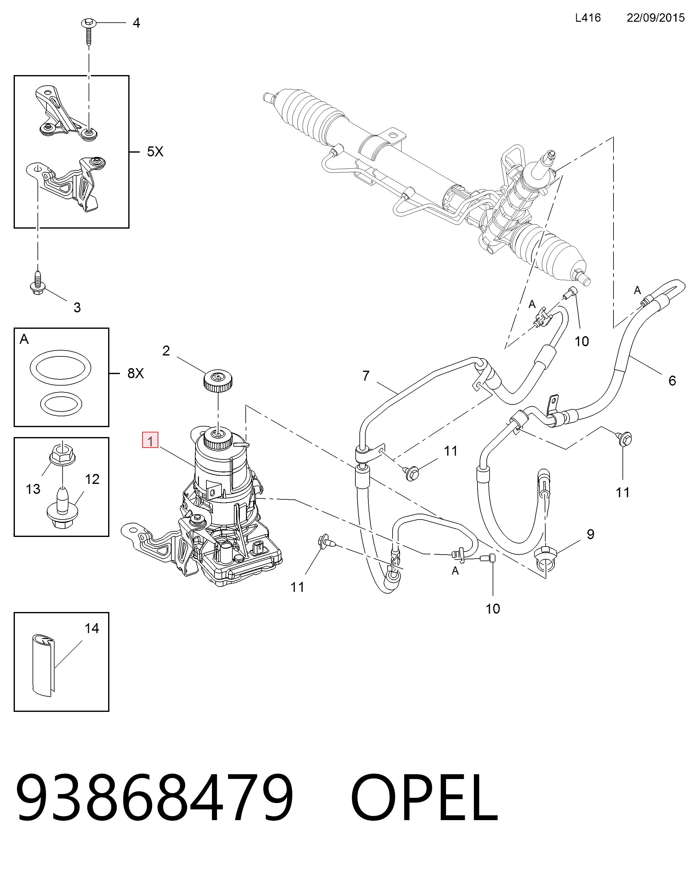 Do koszyka 93457191 General Motors Pompa wspomagania hydraulicznego kierownicy