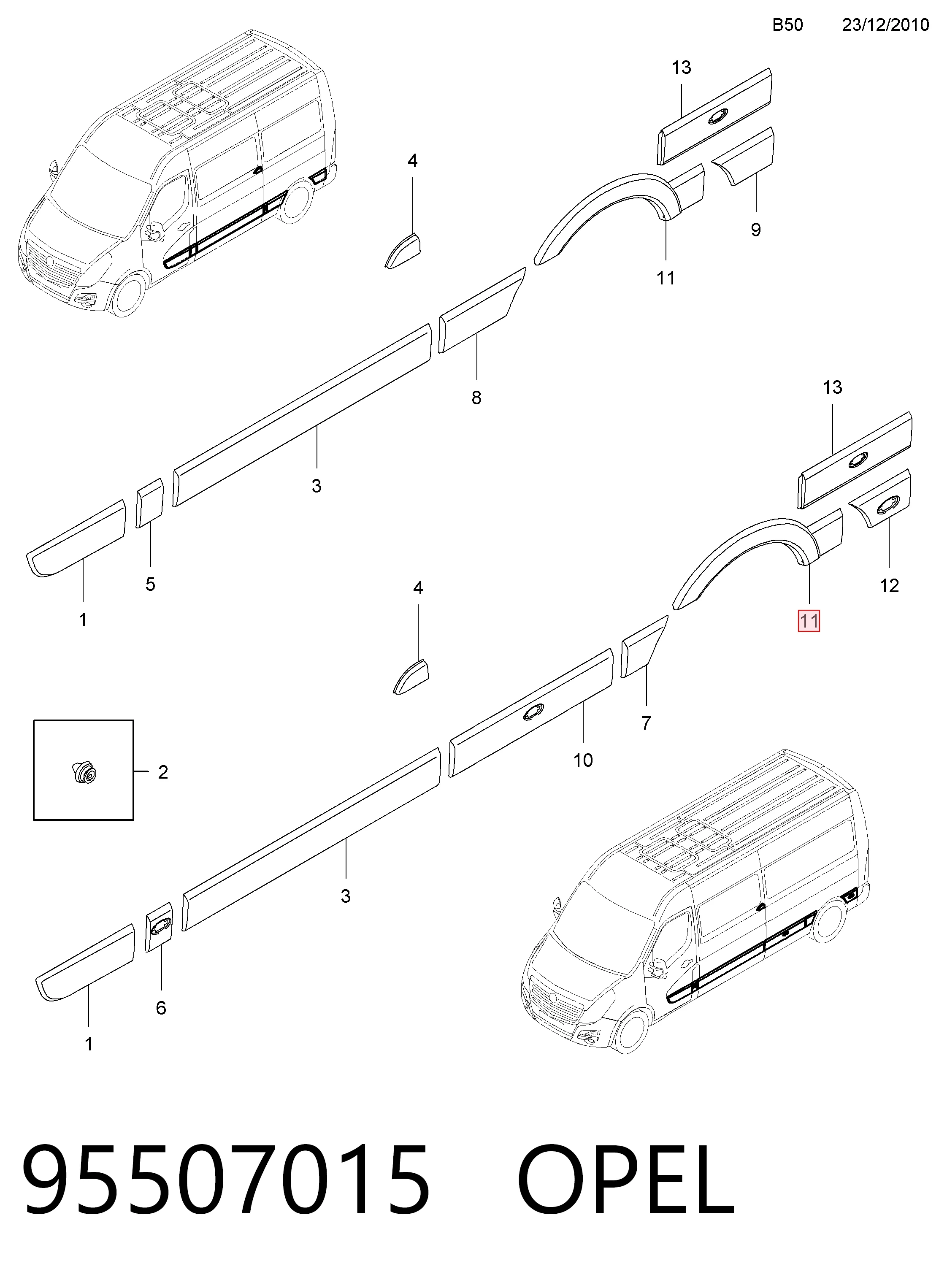 95507015 Peugeot/Citroen Listwa ochronna błotnika tylnego lewego