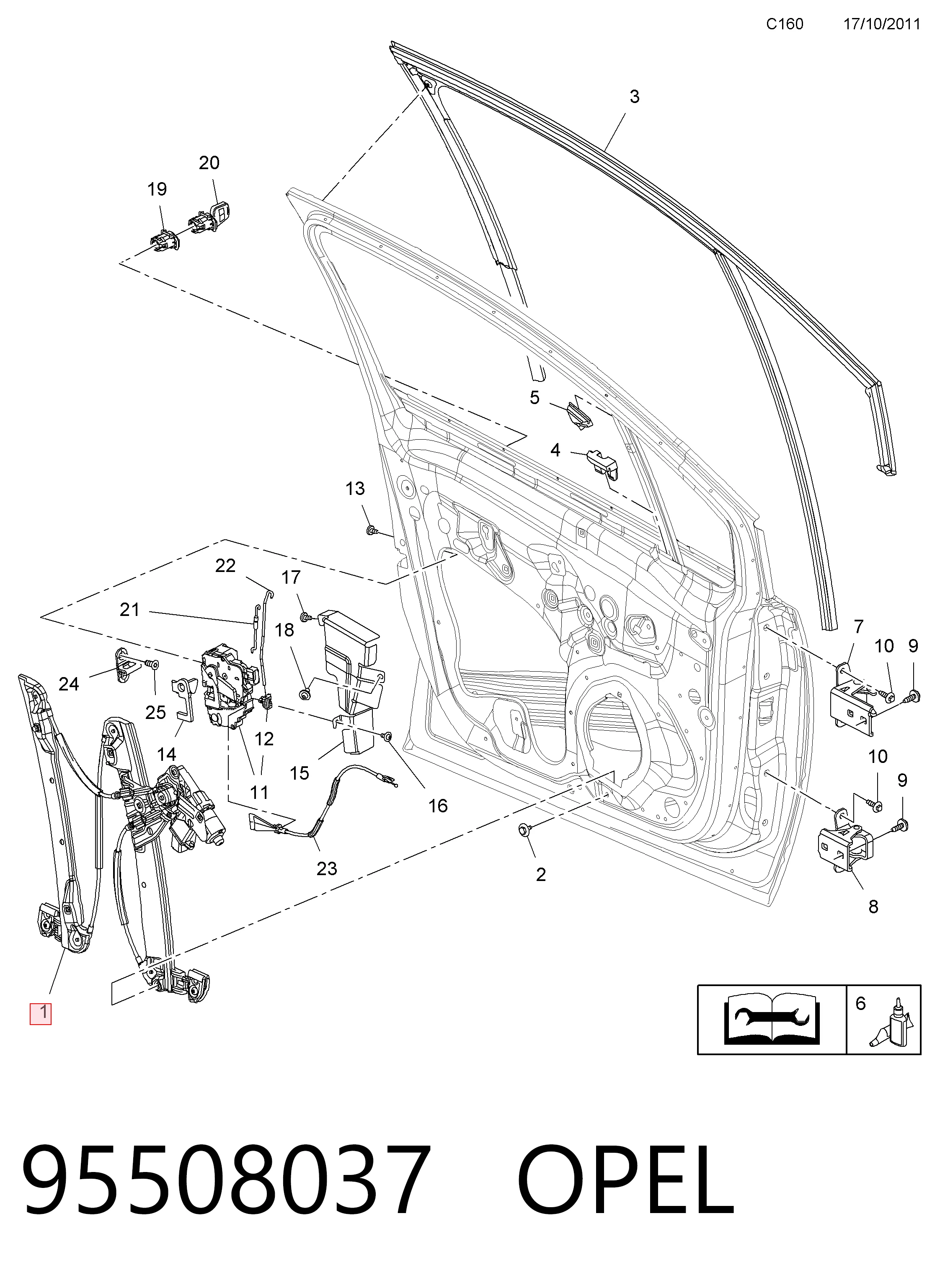 95508037 General Motors Mechanizm podnoszenia szyby drzwi przednich lewych