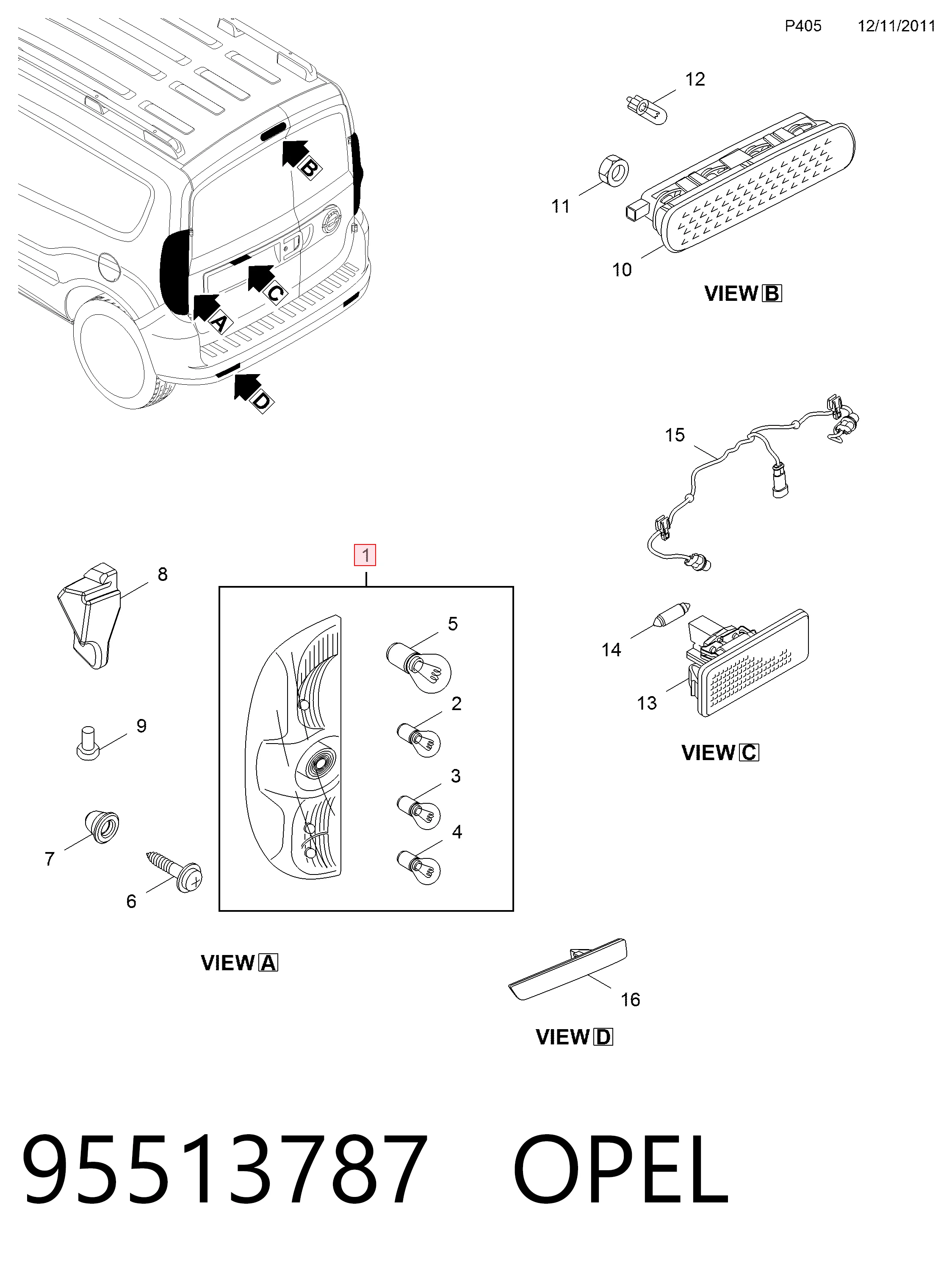 Lampa zespolona tylna lewa Fiat Doblo II