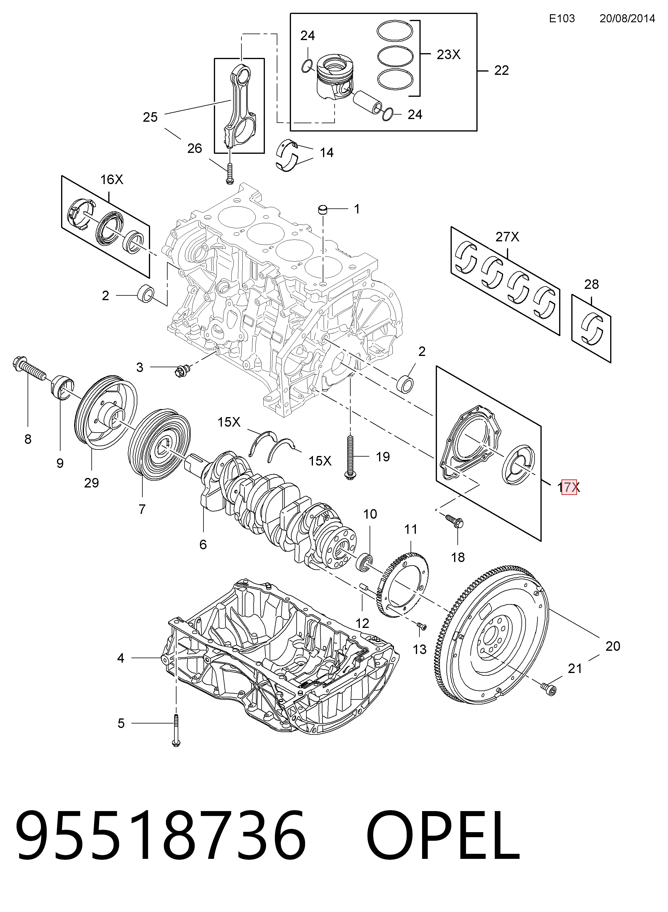 Do koszyka Uszczelniacz wału korbowego silnika tylny Renault Laguna III BT0, BT1
