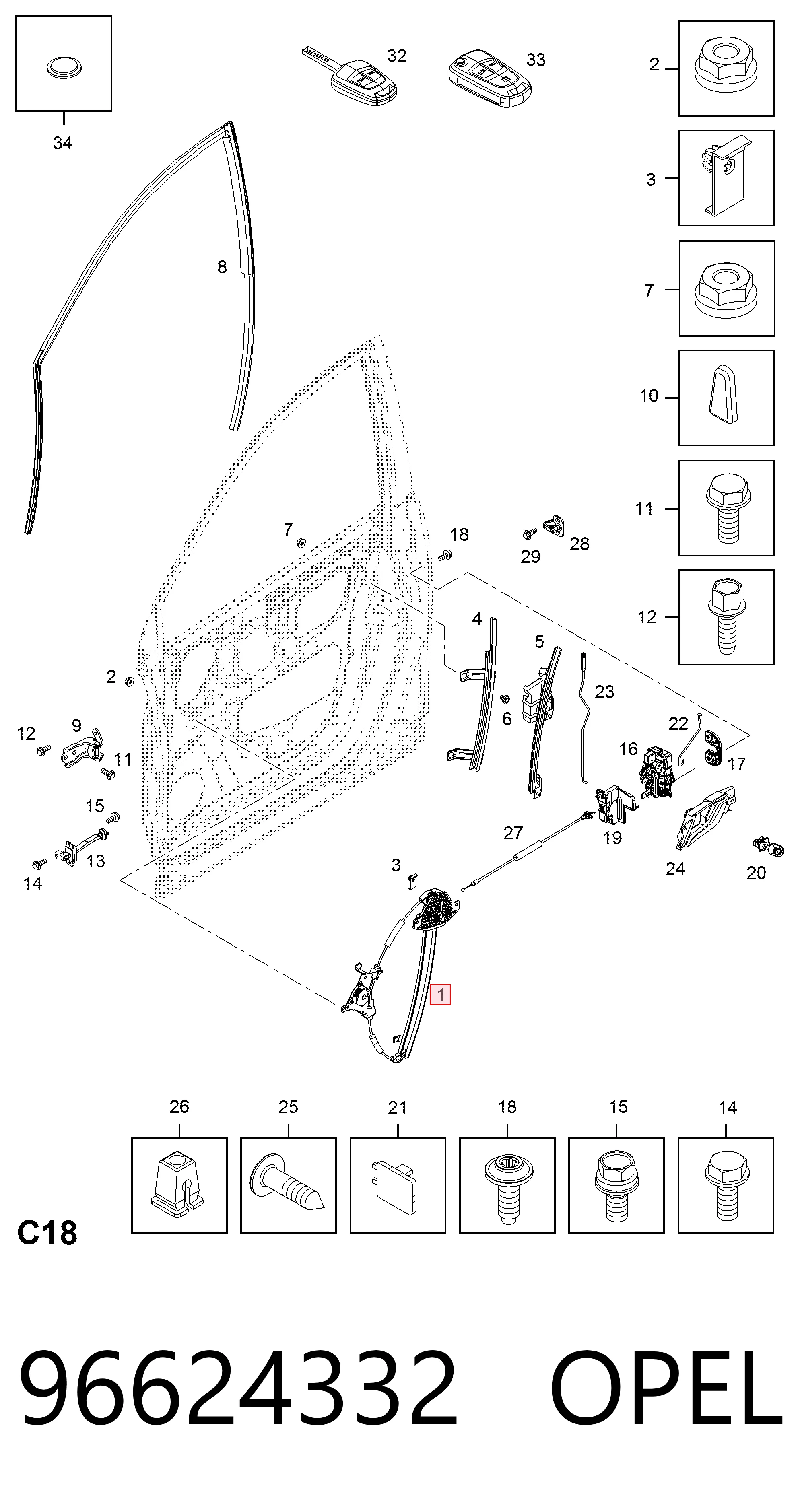 Mechanizm podnoszenia szyby drzwi przednich lewych Chevrolet Captiva I