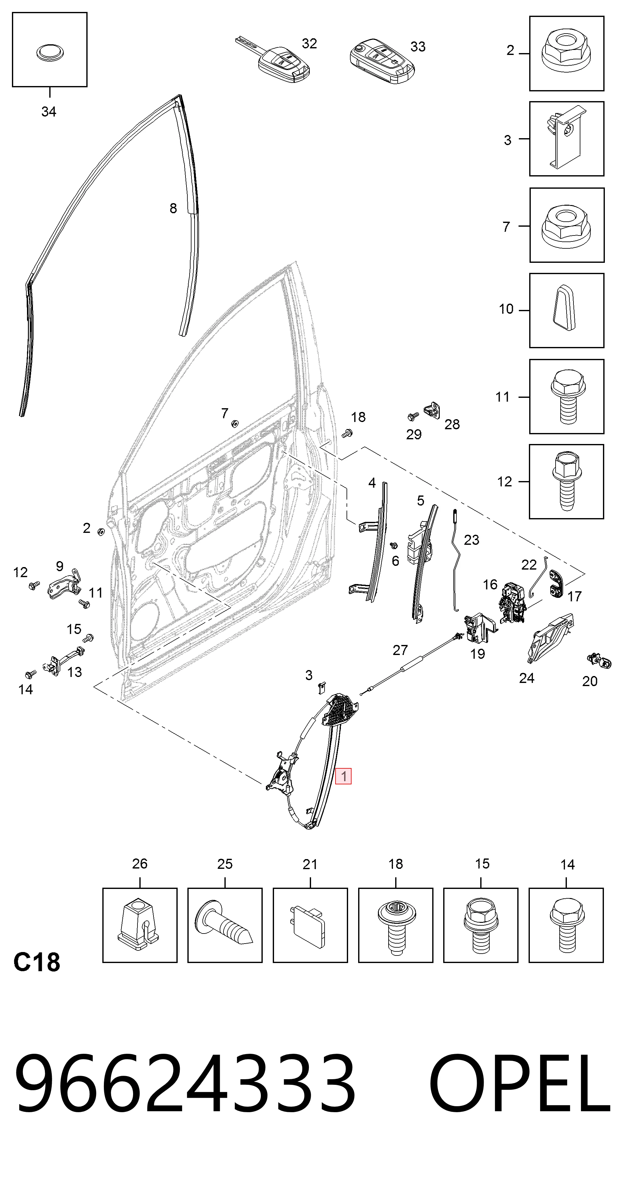 Mechanizm podnoszenia szyby drzwi przednich prawych Chevrolet Captiva I SUV (C100) (2006 - 2010) cena, od 73,57 USD