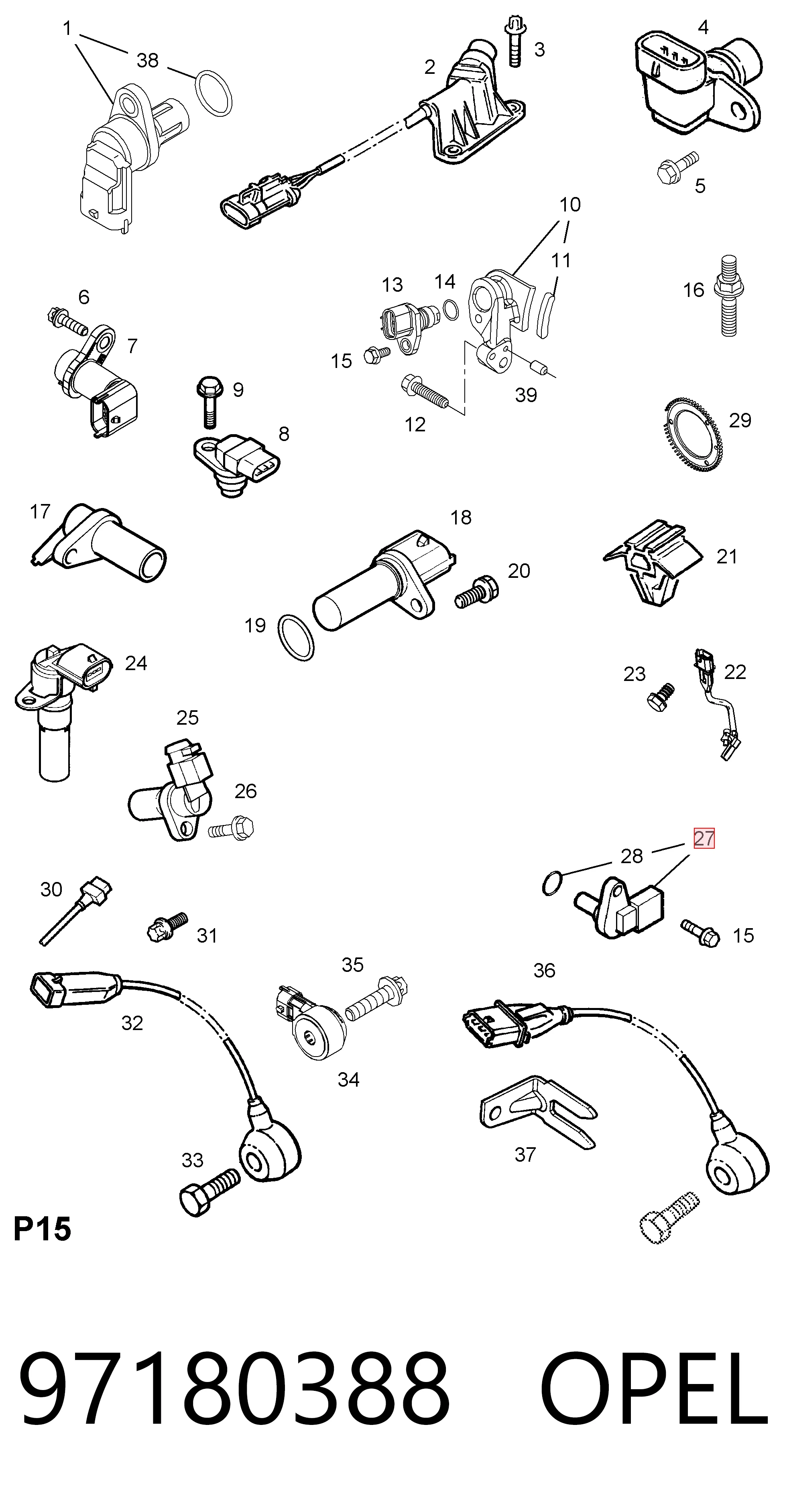 97180388 Opel Czujnik położenia wału korbowego