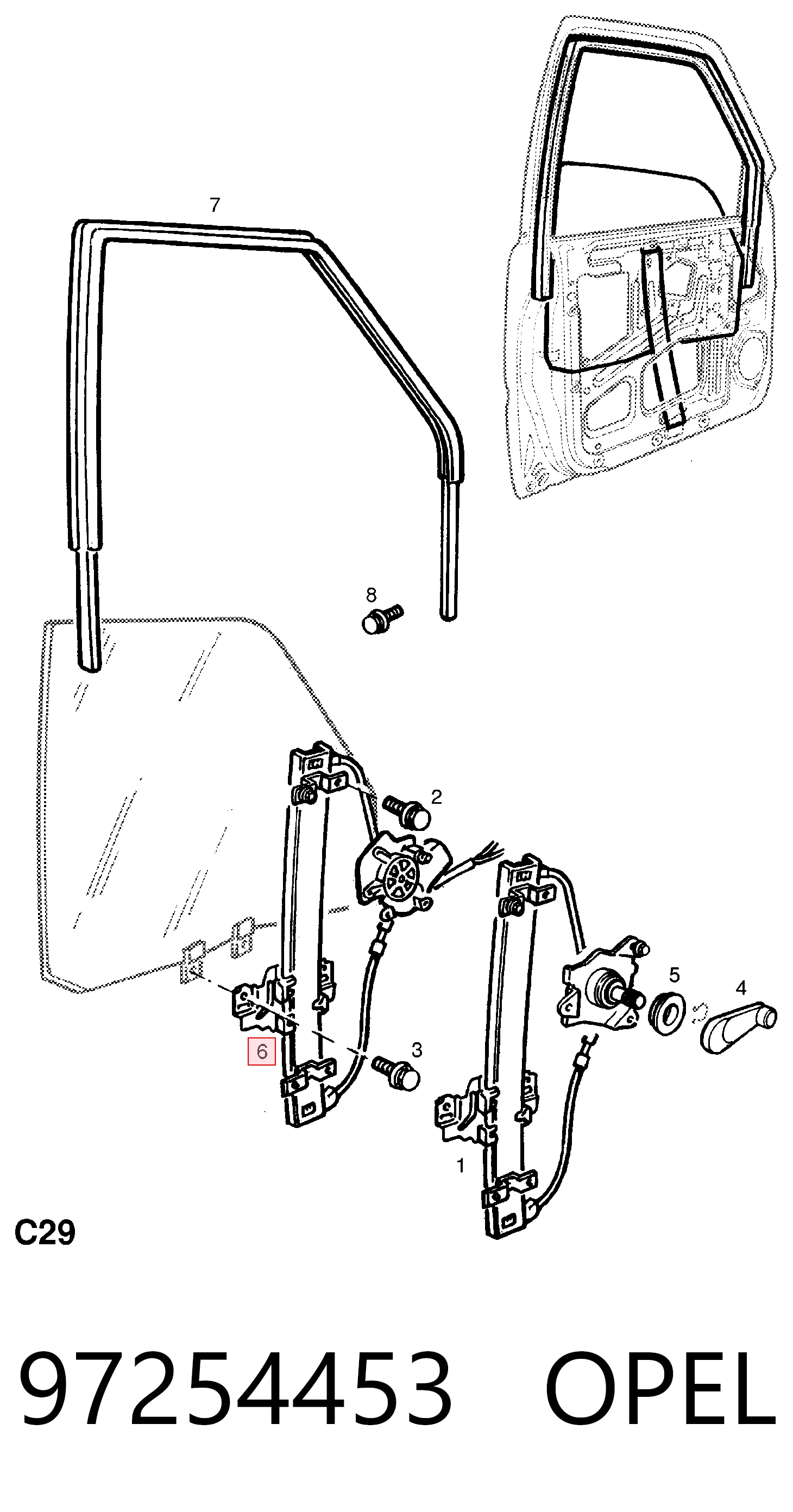 Mechanizm podnoszenia szyby drzwi przednich lewych do Opel Frontera B 6B