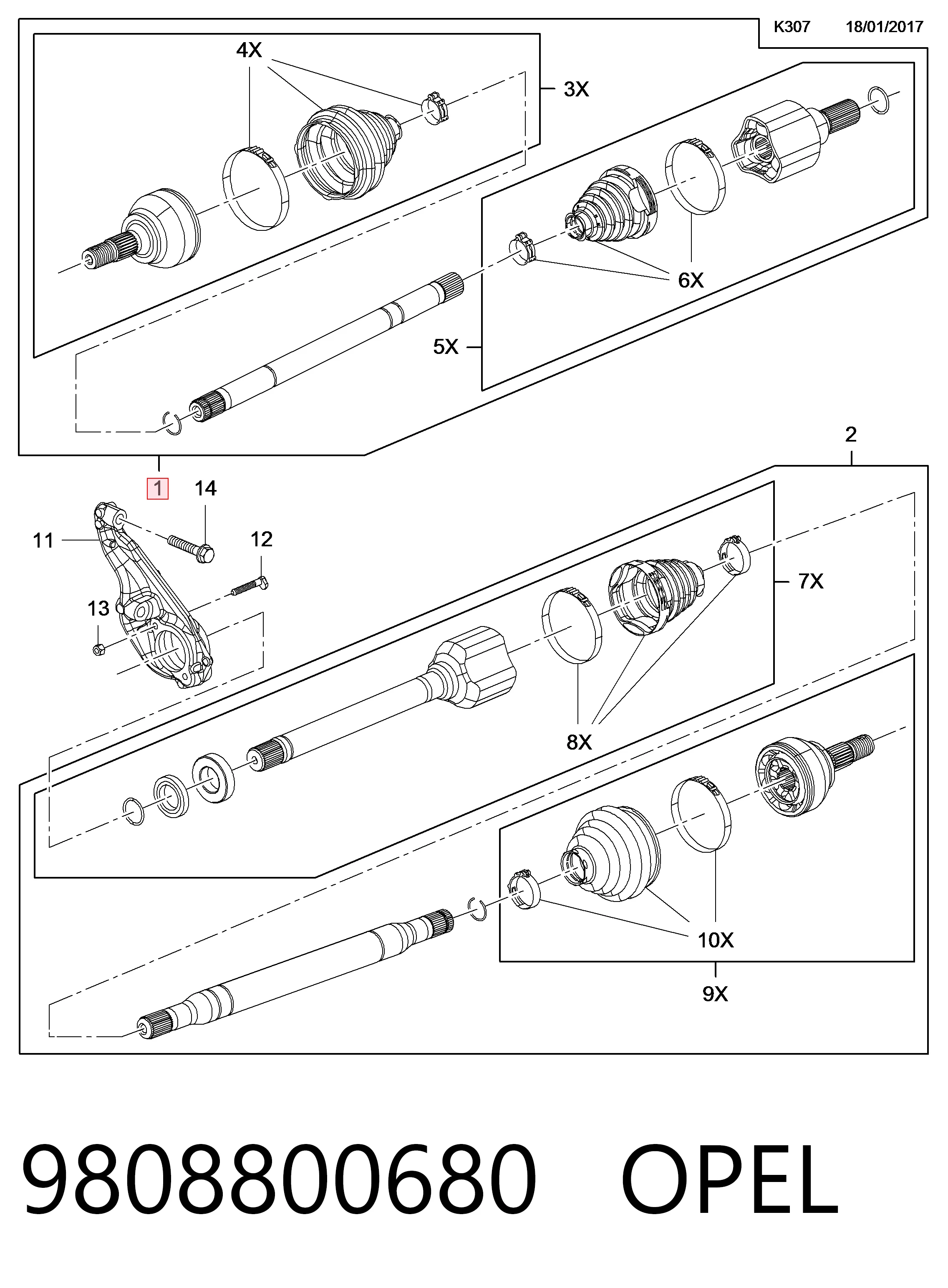 9808800680 Peugeot/Citroen Półoś napędowa przednia lewa