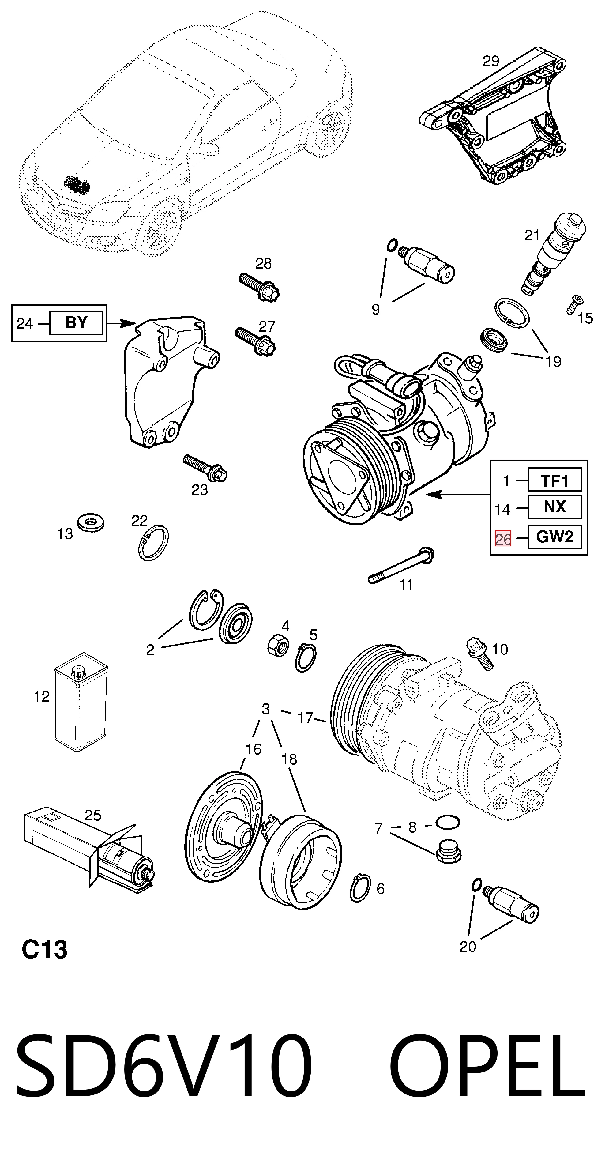SD6V10 Opel Sprężarka klimatyzacji
