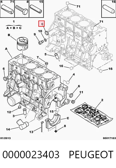 Do koszyka Zaślepka głowicy cylindrów/bloku cylindrów Peugeot 301  