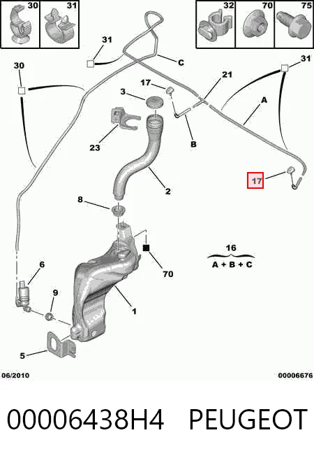 Do koszyka Dysza spryskiwacza szyby przedniej Peugeot 308 CC 4B