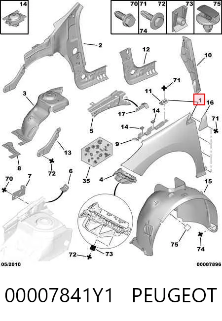 Błotnik przedni prawy Peugeot 308 I hatchback (4A, 4C) (2007 - 2014) cena, od 102,77 USD