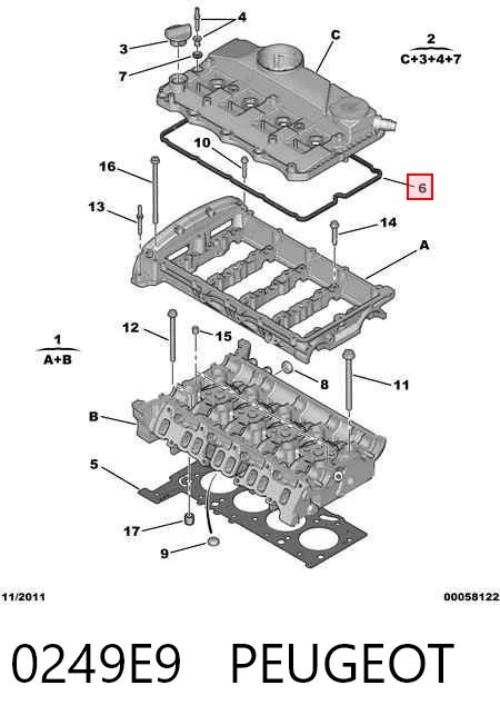 Uszczelka pokrywy zaworowej silnika 9662221680 Fiat/Alfa/Lancia